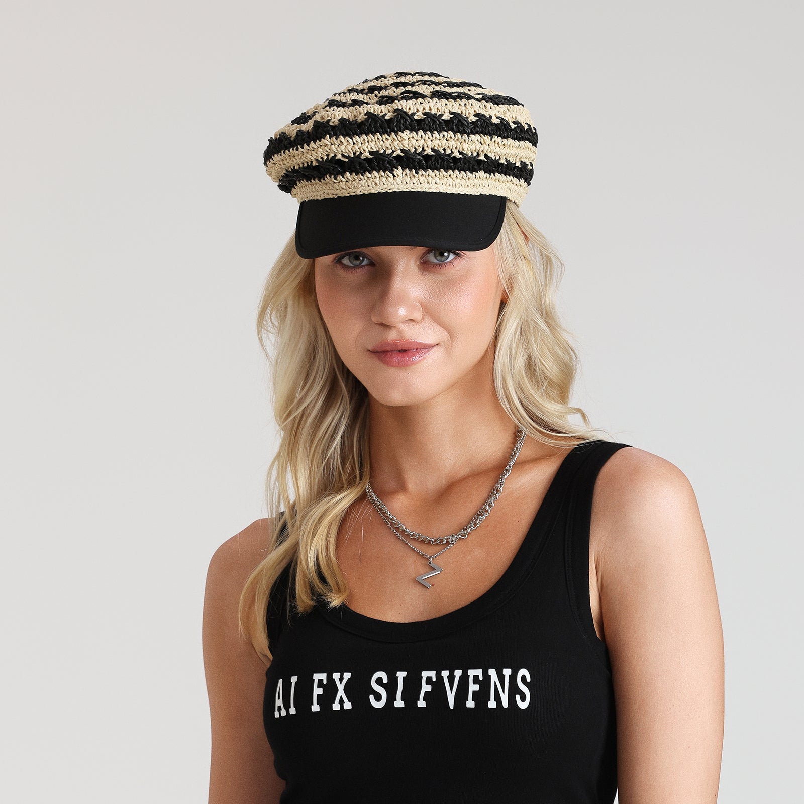 paper straw newsboy cap