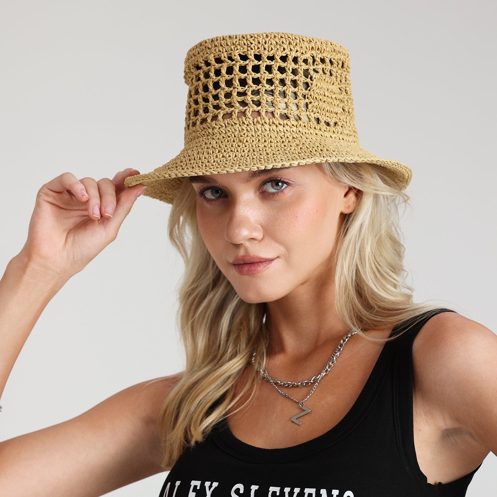 US Stock Wholesale Women's Paper Straw Bucket Hat with  Narrow Brim and UPF 50+ Sun Protection