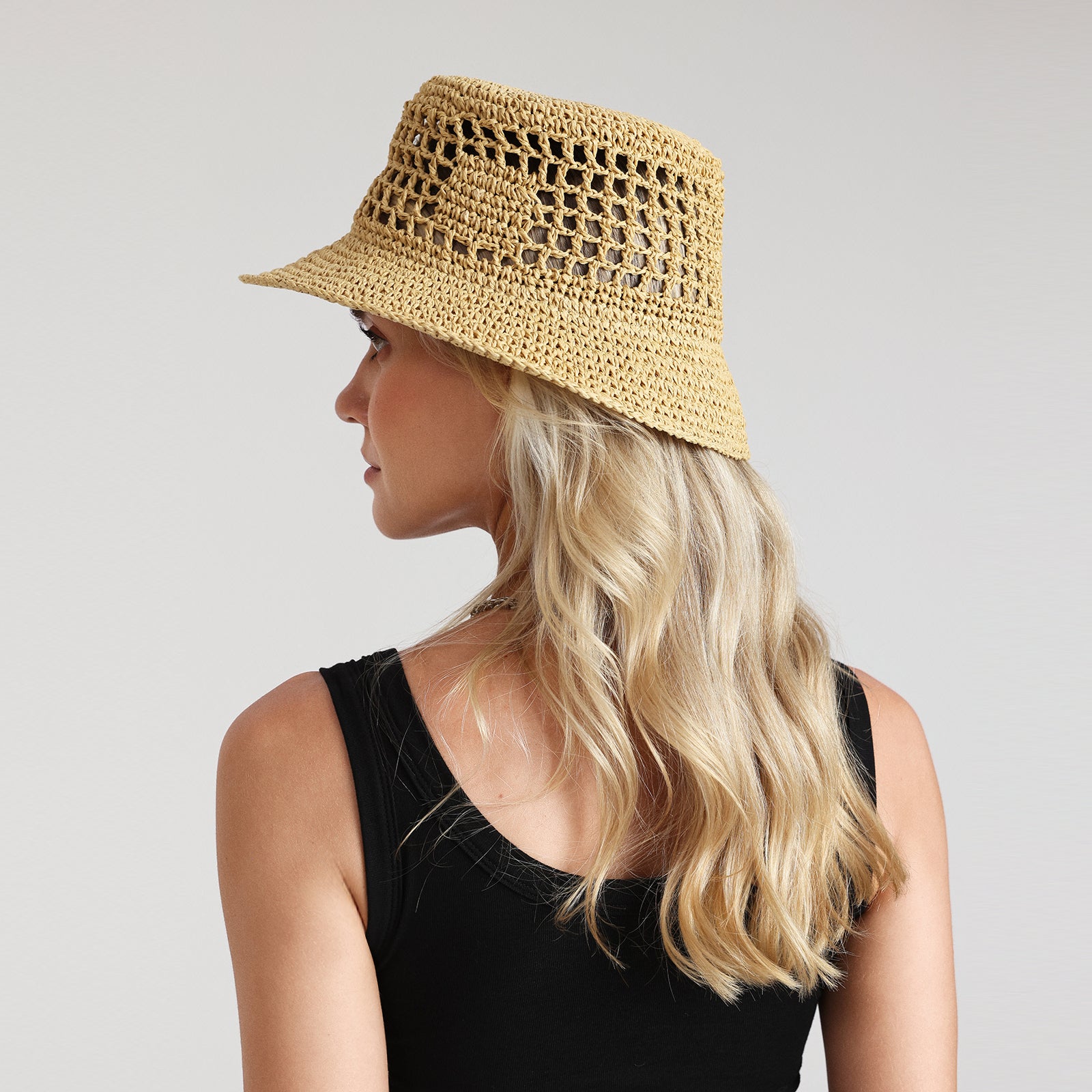 US Stock Wholesale Women's Paper Straw Bucket Hat with  Narrow Brim and UPF 50+ Sun Protection