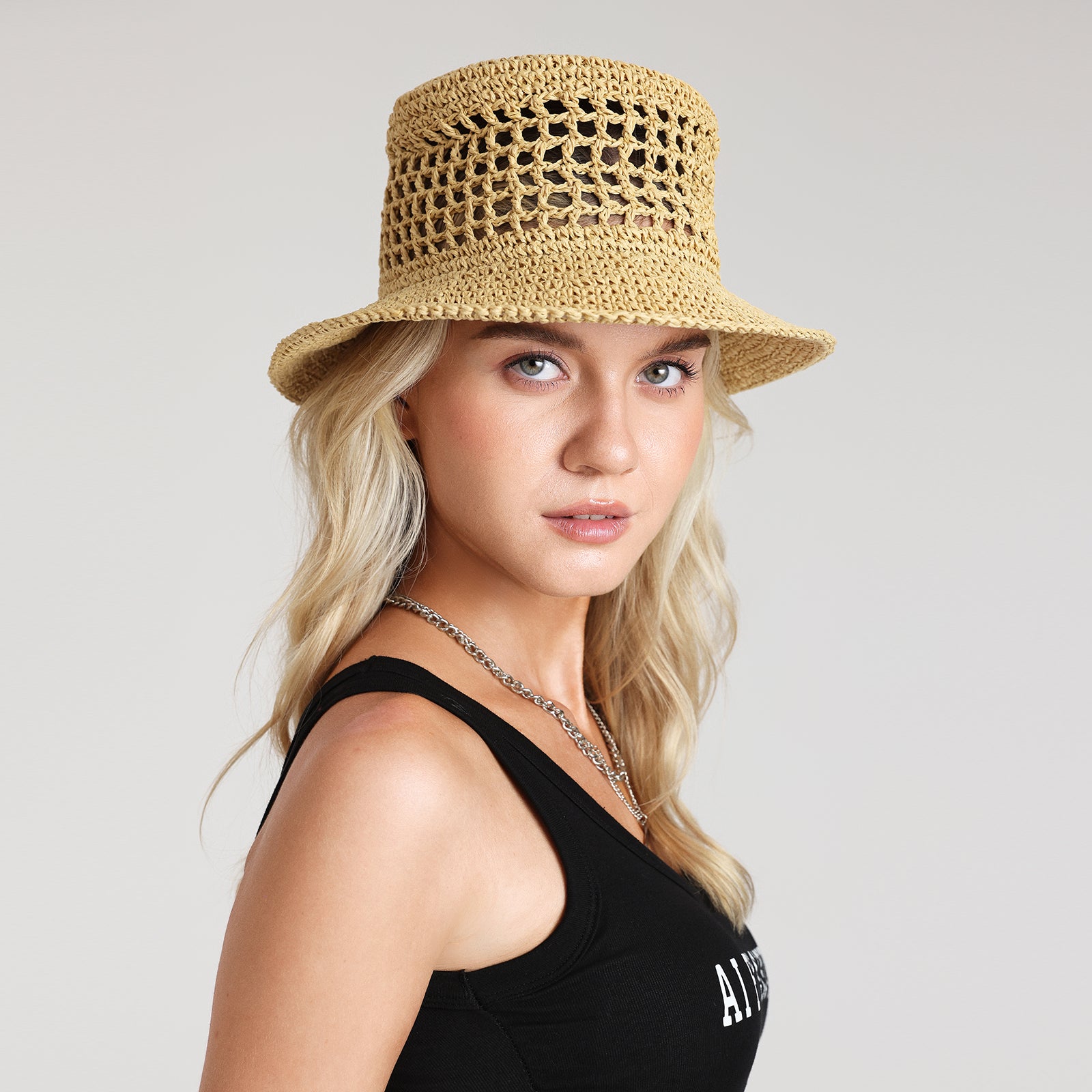 US Stock Wholesale Women's Paper Straw Bucket Hat with  Narrow Brim and UPF 50+ Sun Protection