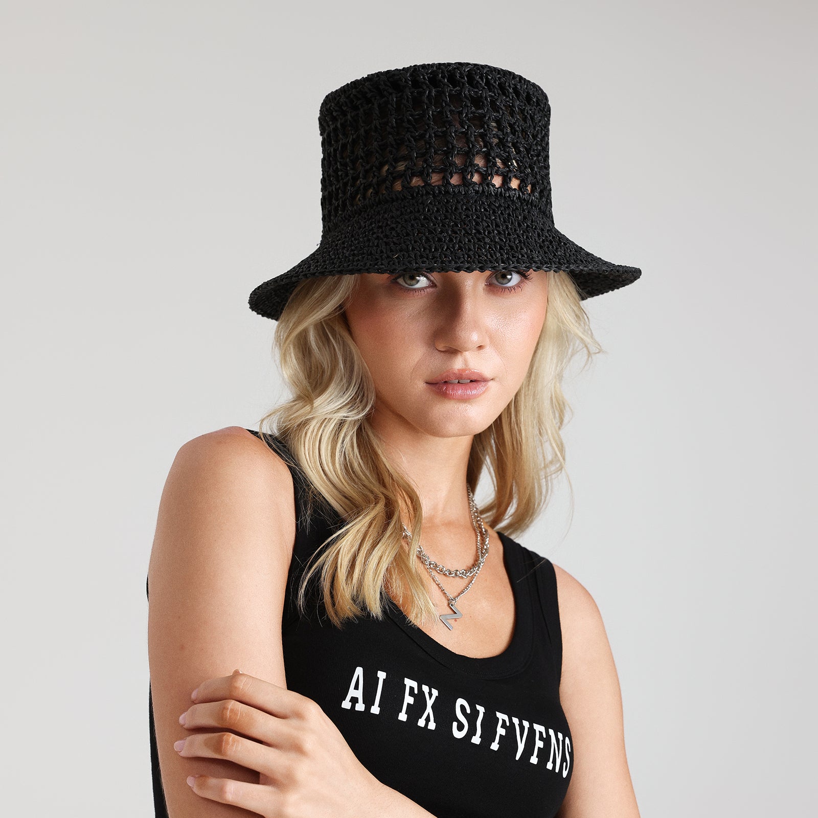 US Stock Wholesale Women's Paper Straw Bucket Hat with  Narrow Brim and UPF 50+ Sun Protection