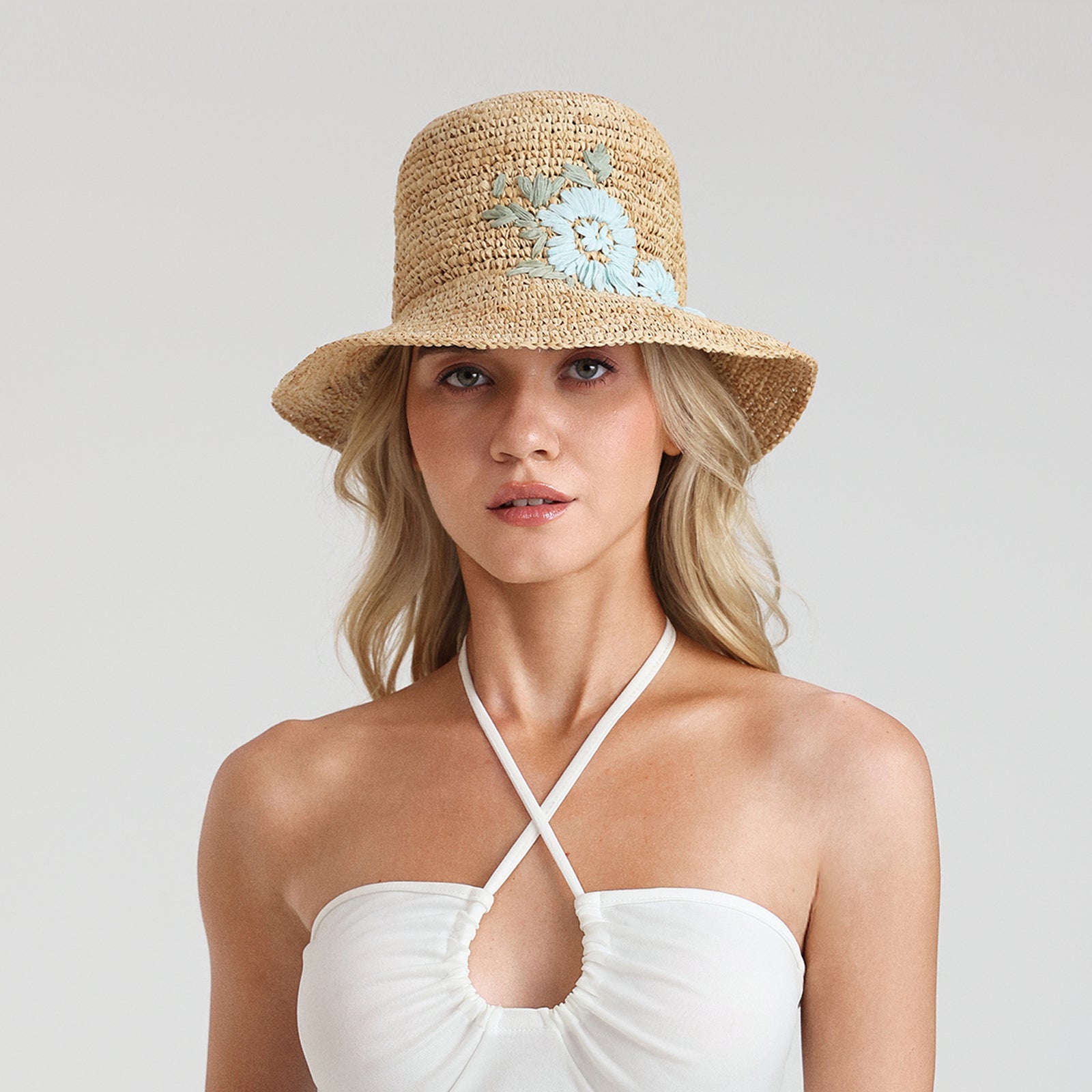 US Stock Wholesale Women‘s Raffia Bucket Hat with Wide Brim and UPF 50+ Sun Protection