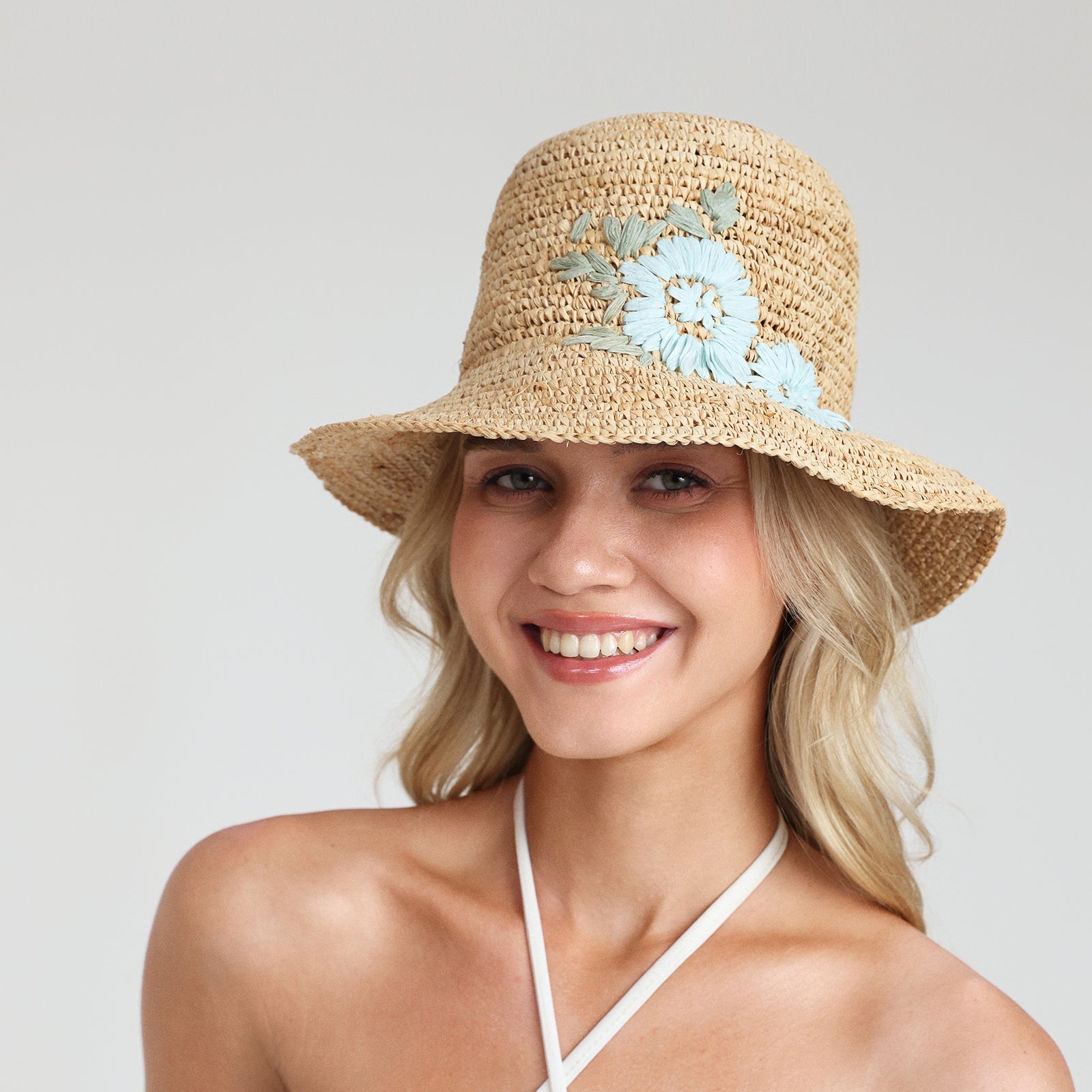 US Stock Wholesale Women‘s Raffia Bucket Hat with Wide Brim and UPF 50+ Sun Protection