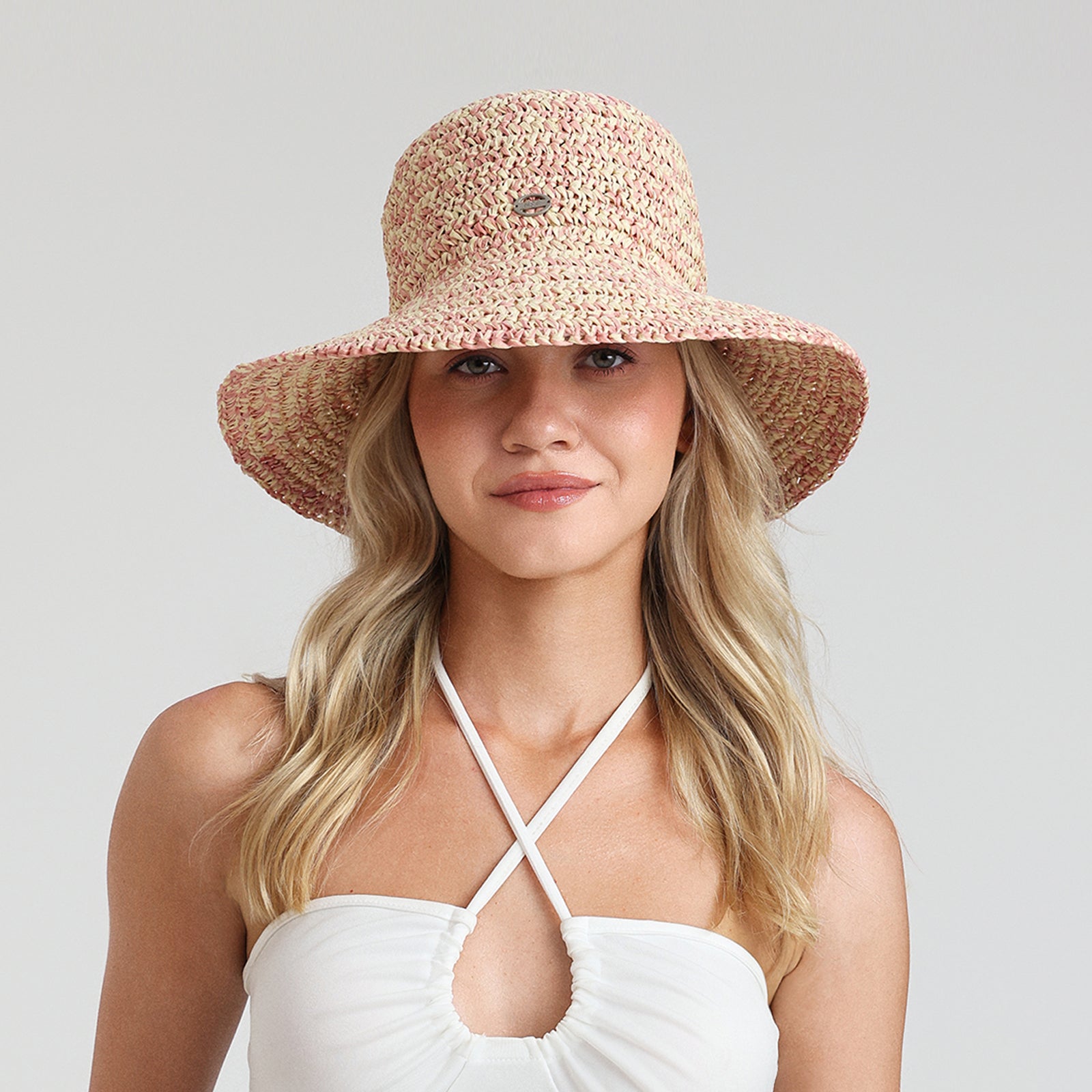 US Stock Wholesale Women's Paper Straw Bucket Hat with Wide Brim and UPF 50+ Sun Protection