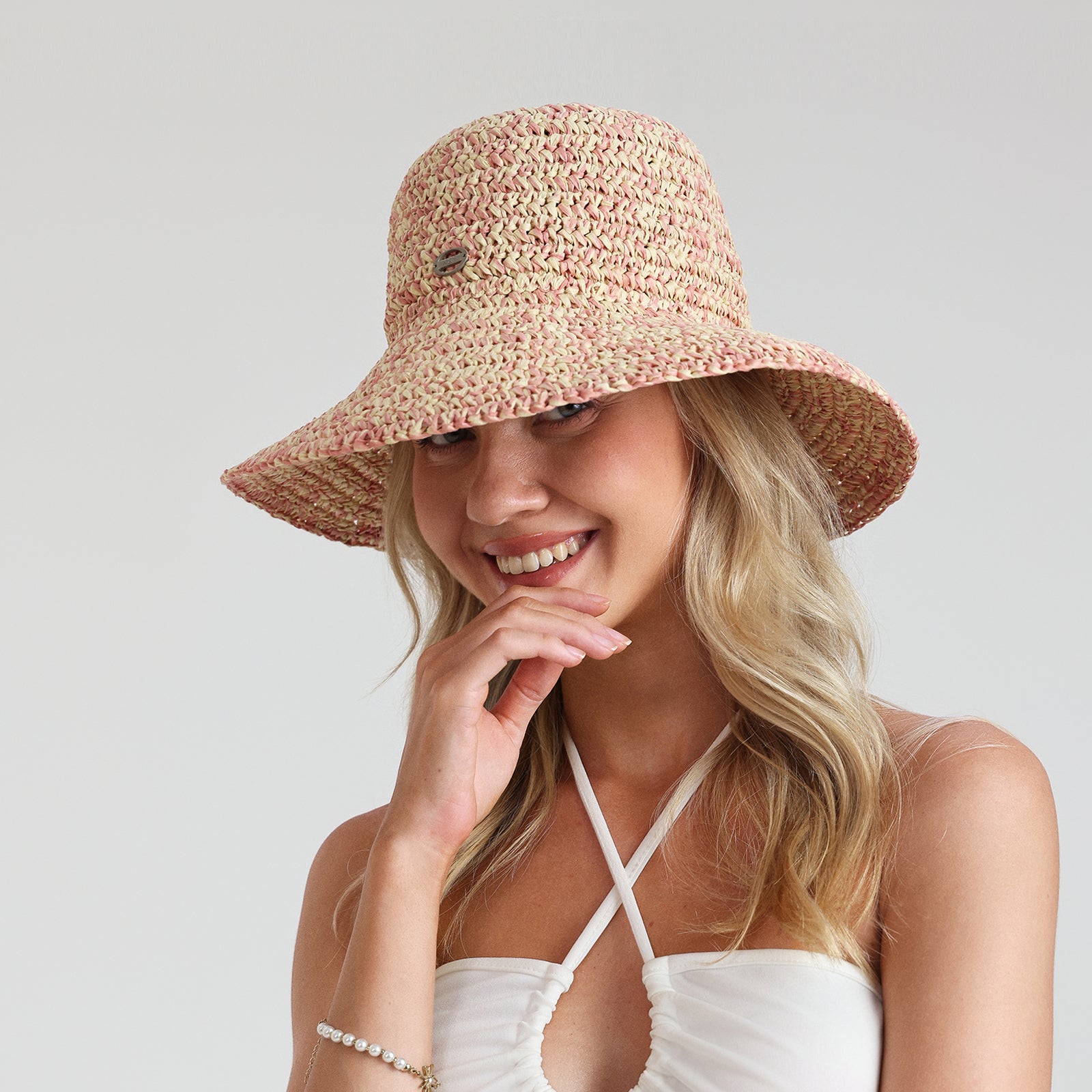 US Stock Wholesale Women's Paper Straw Bucket Hat with Wide Brim and UPF 50+ Sun Protection