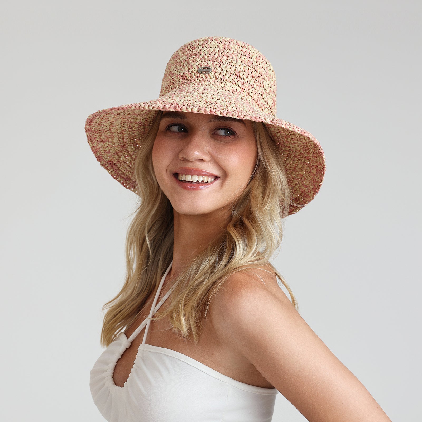US Stock Wholesale Women's Paper Straw Bucket Hat with Wide Brim and UPF 50+ Sun Protection