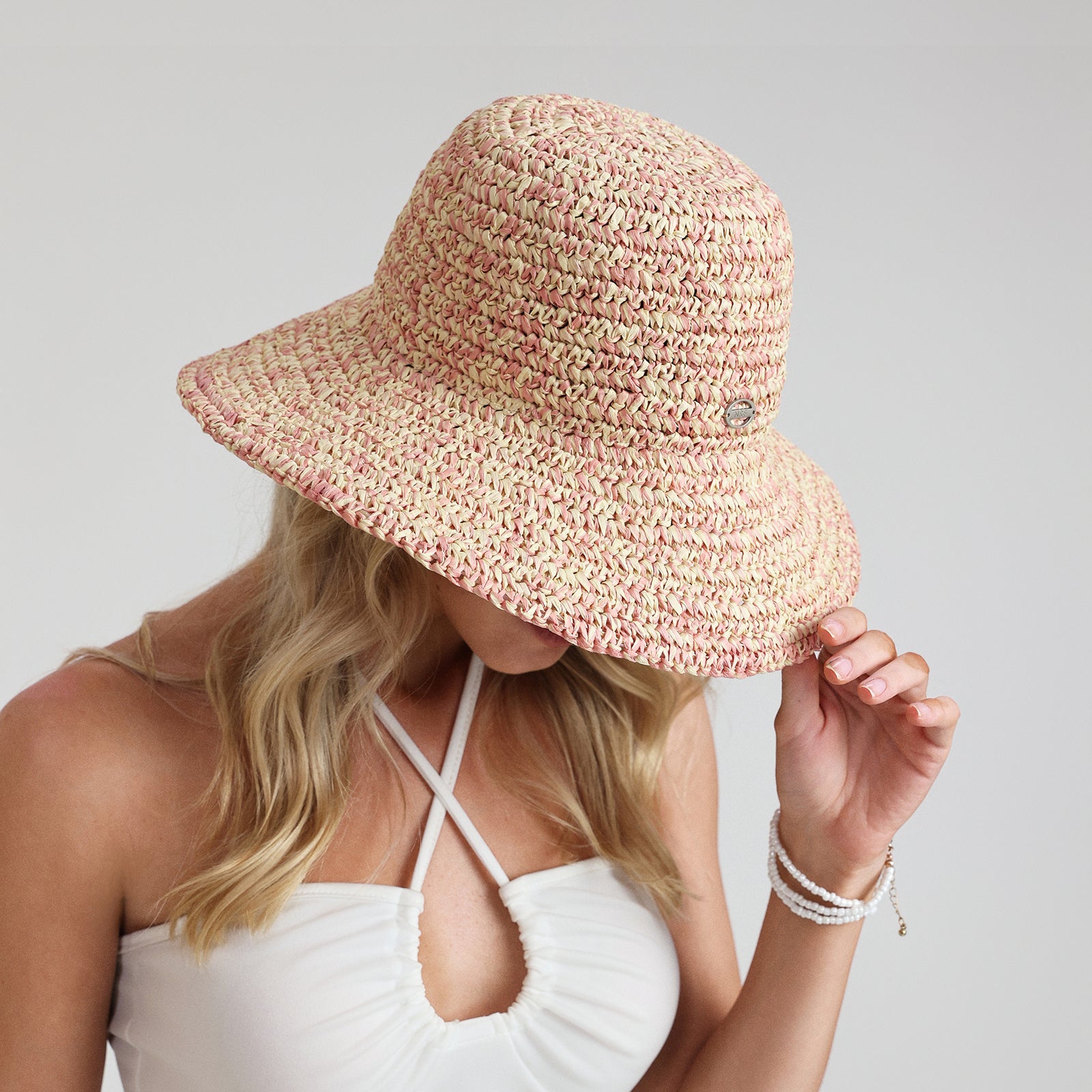 US Stock Wholesale Women's Paper Straw Bucket Hat with Wide Brim and UPF 50+ Sun Protection