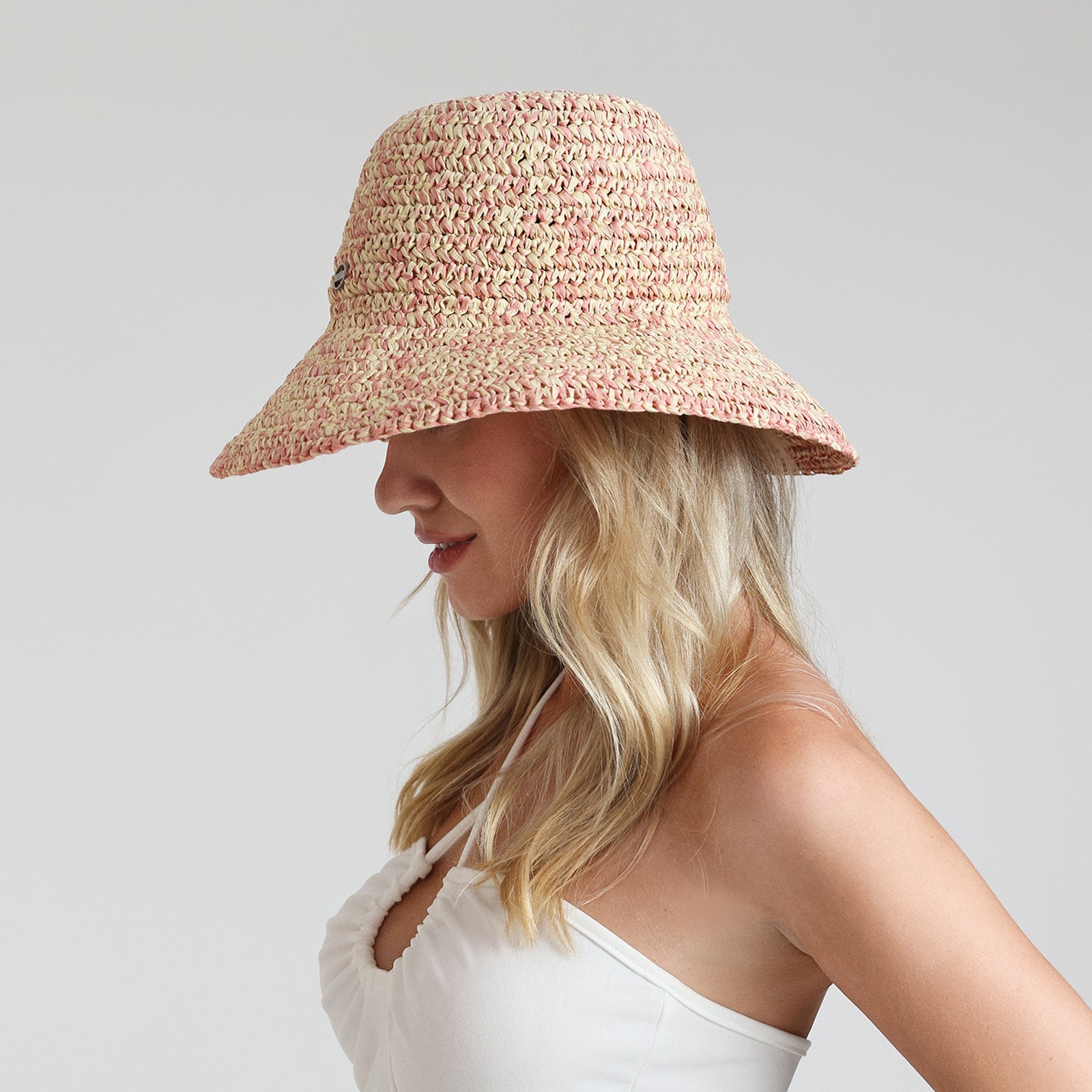 US Stock Wholesale Women's Paper Straw Bucket Hat with Wide Brim and UPF 50+ Sun Protection