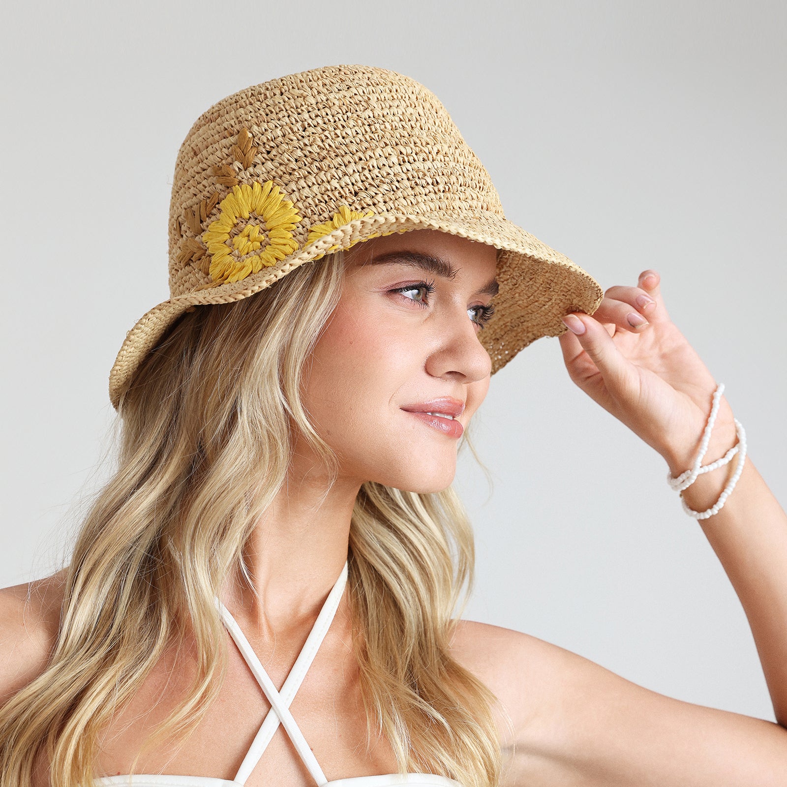 US Stock Wholesale Women‘s Raffia Bucket Hat with Wide Brim and UPF 50+ Sun Protection