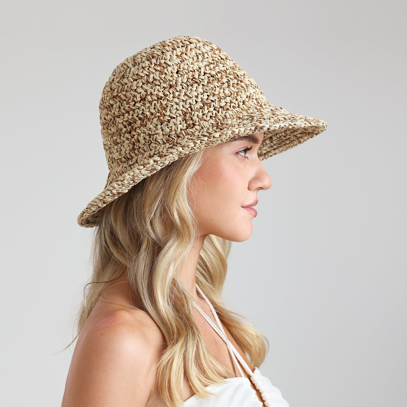 US Stock Wholesale Women's Paper Straw Bucket Hat with Wide Brim and UPF 50+ Sun Protection