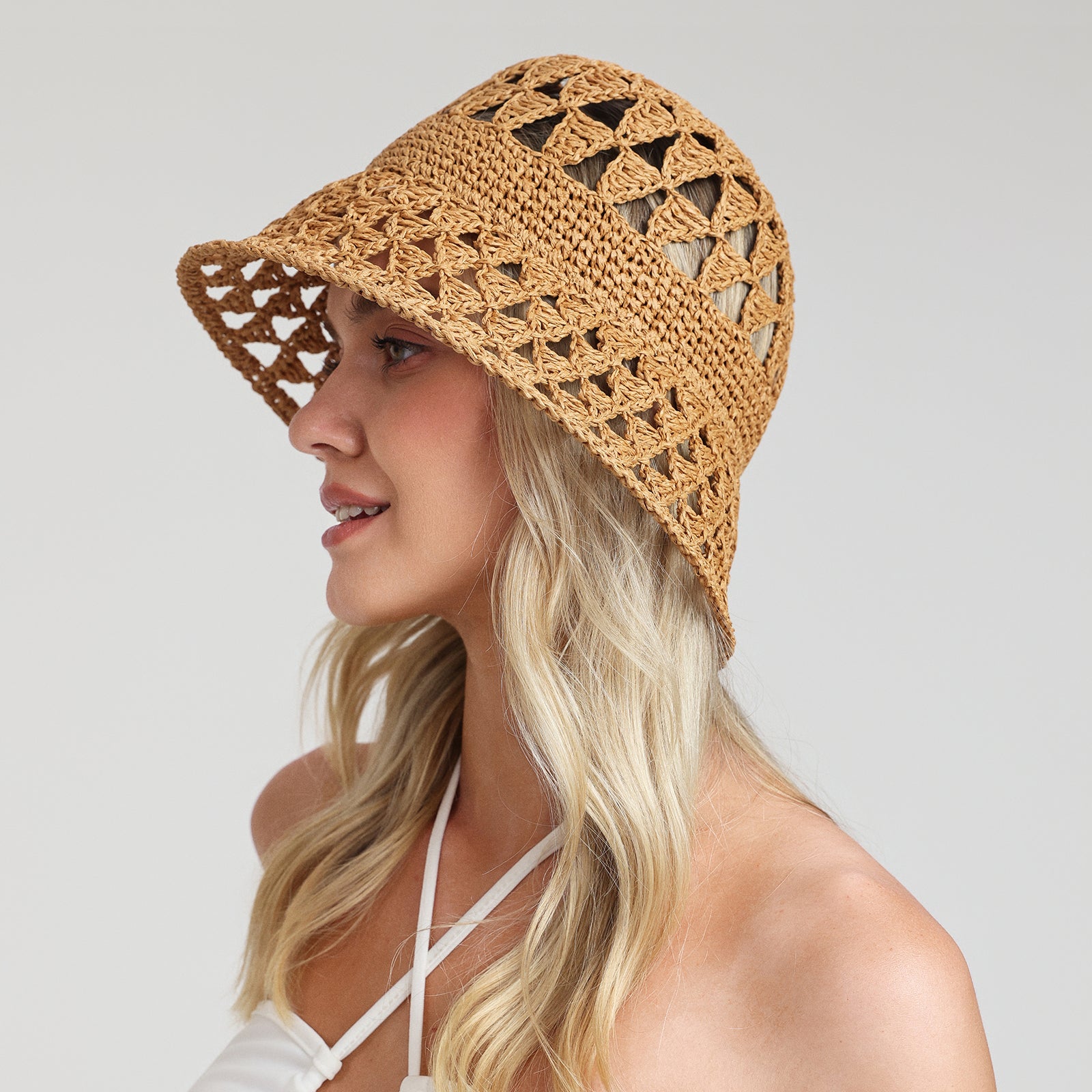Wholesale Women's Paper Straw Bucket Hat with Wide Brim and UPF 50+ Sun Protection