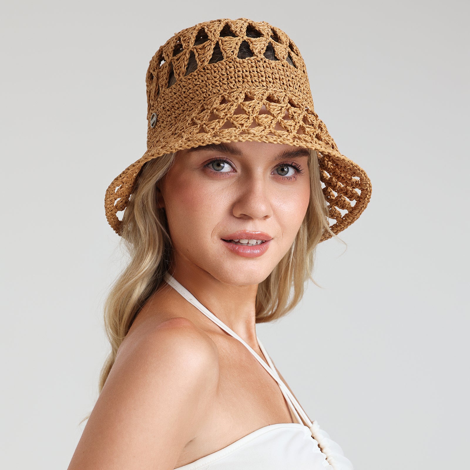 Wholesale Women's Paper Straw Bucket Hat with Wide Brim and UPF 50+ Sun Protection