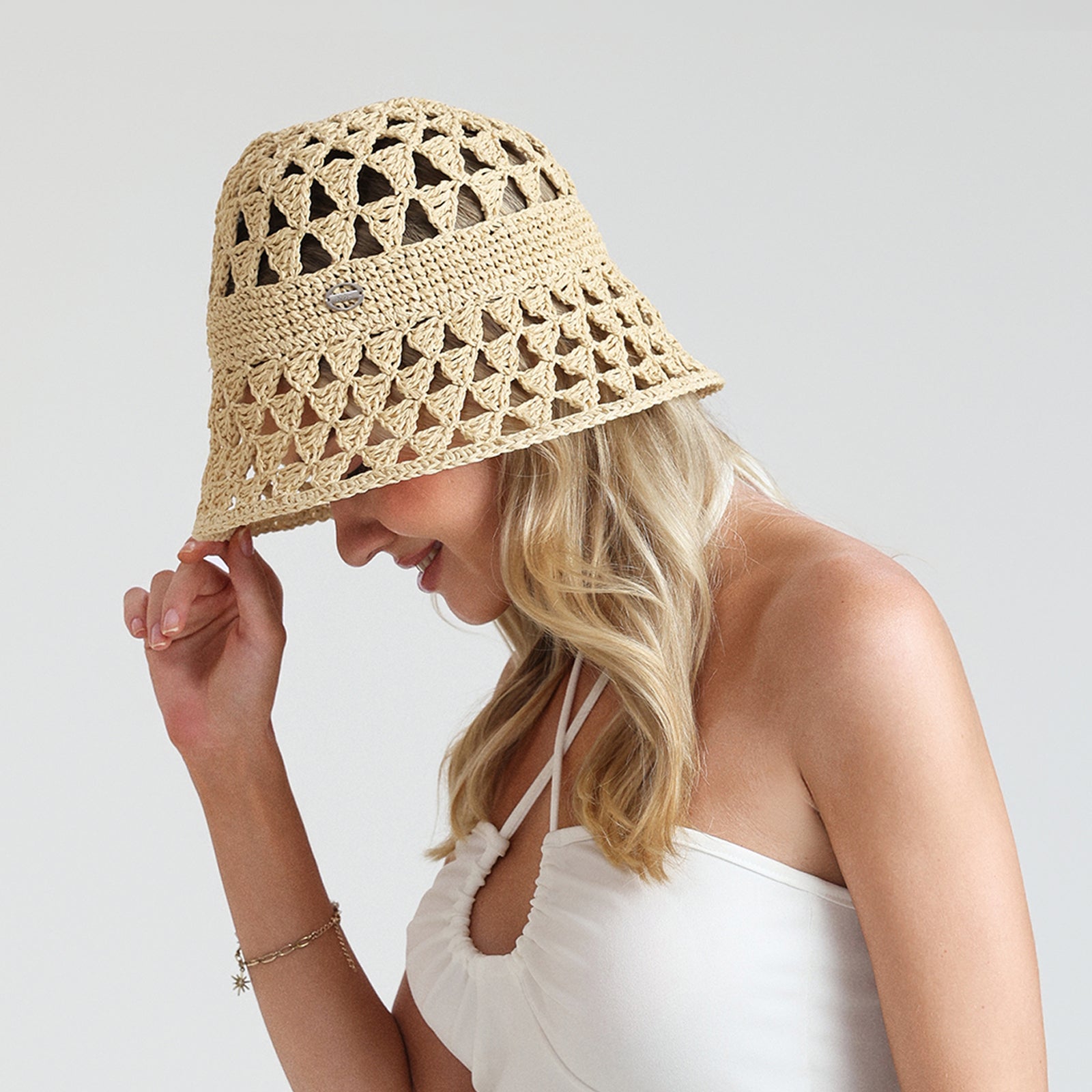Wholesale Women's Paper Straw Bucket Hat with Wide Brim and UPF 50+ Sun Protection