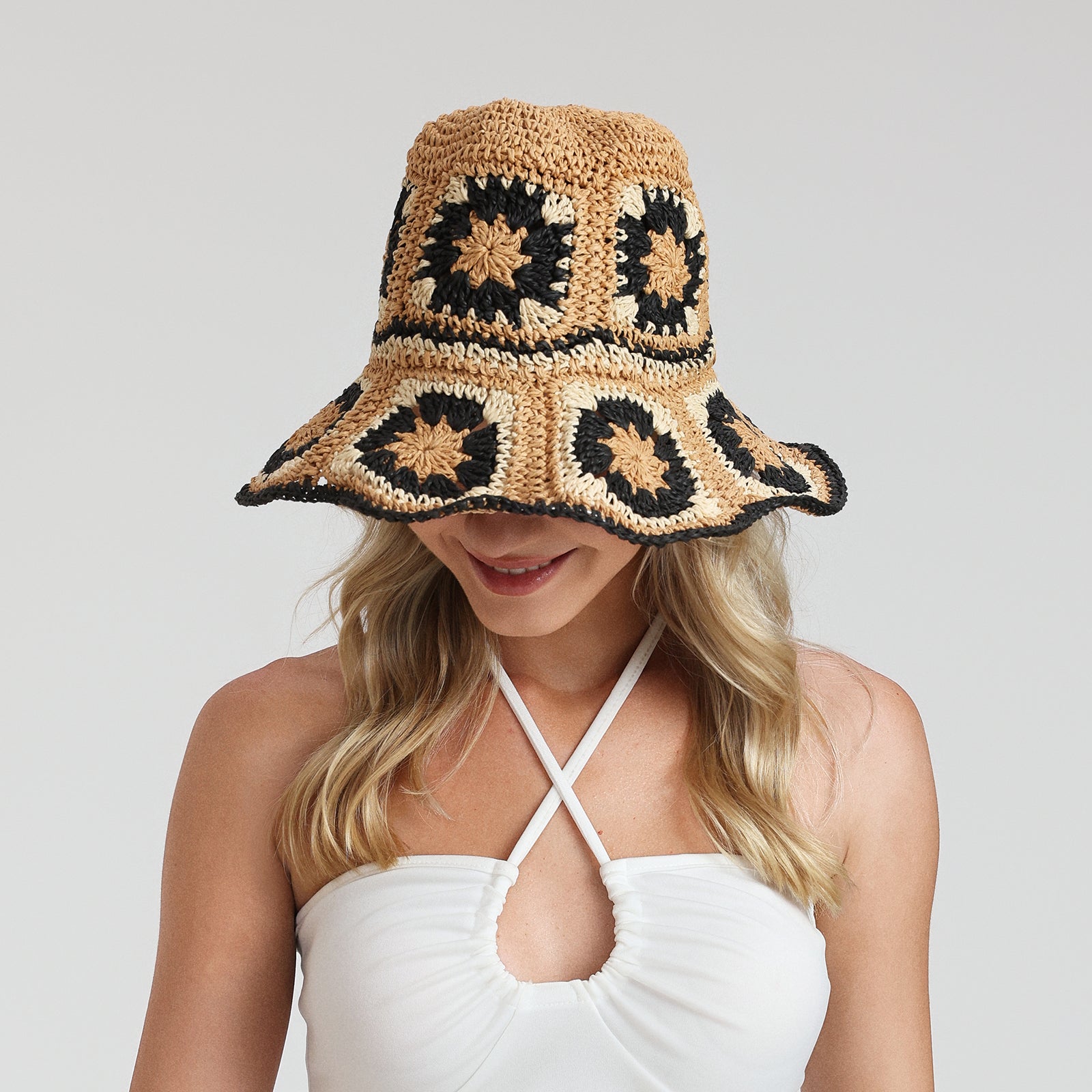 Wholesale Women's Paper Straw Bucket Hat with  Floppy Brim and UPF 50+ Sun Protection