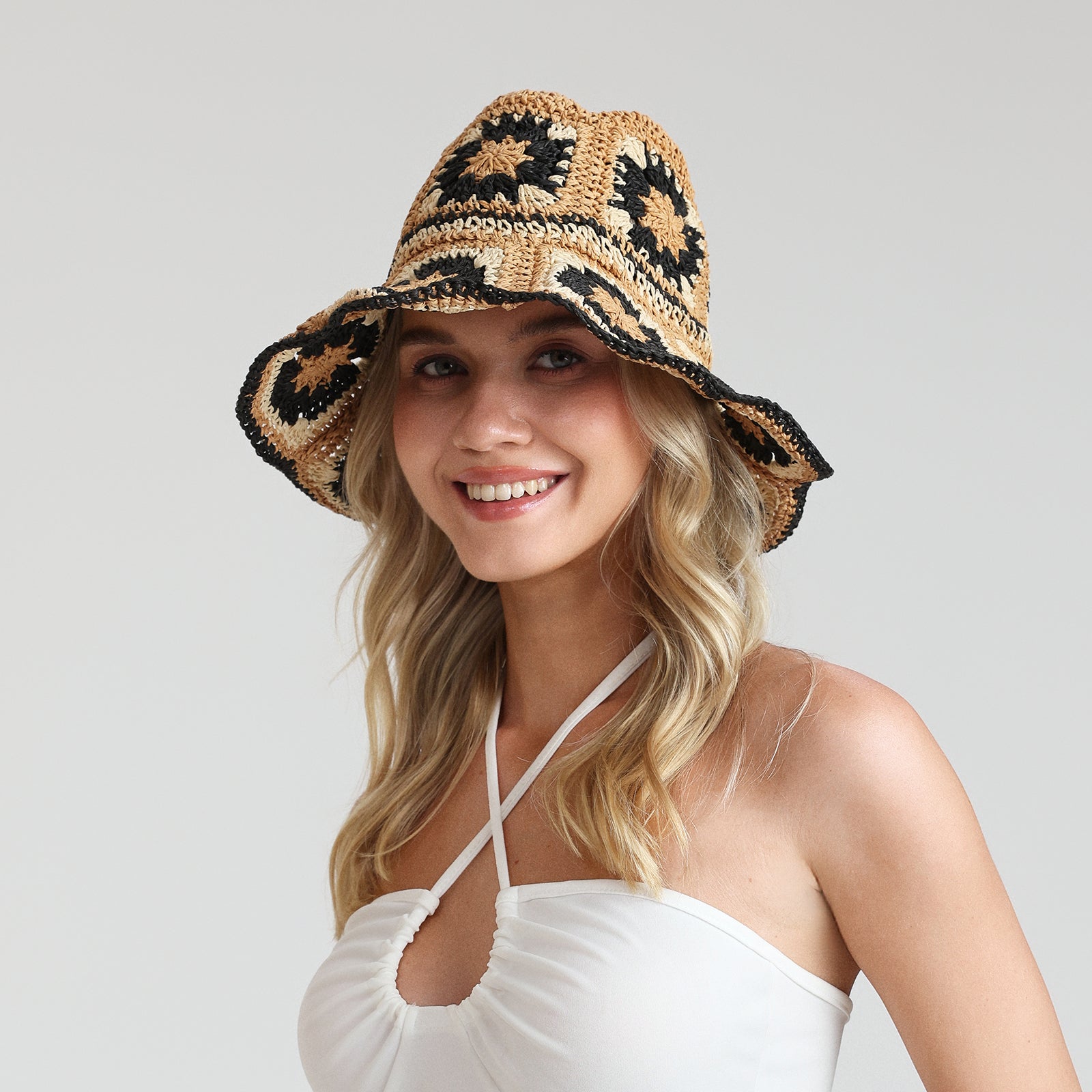 Wholesale Women's Paper Straw Bucket Hat with  Floppy Brim and UPF 50+ Sun Protection
