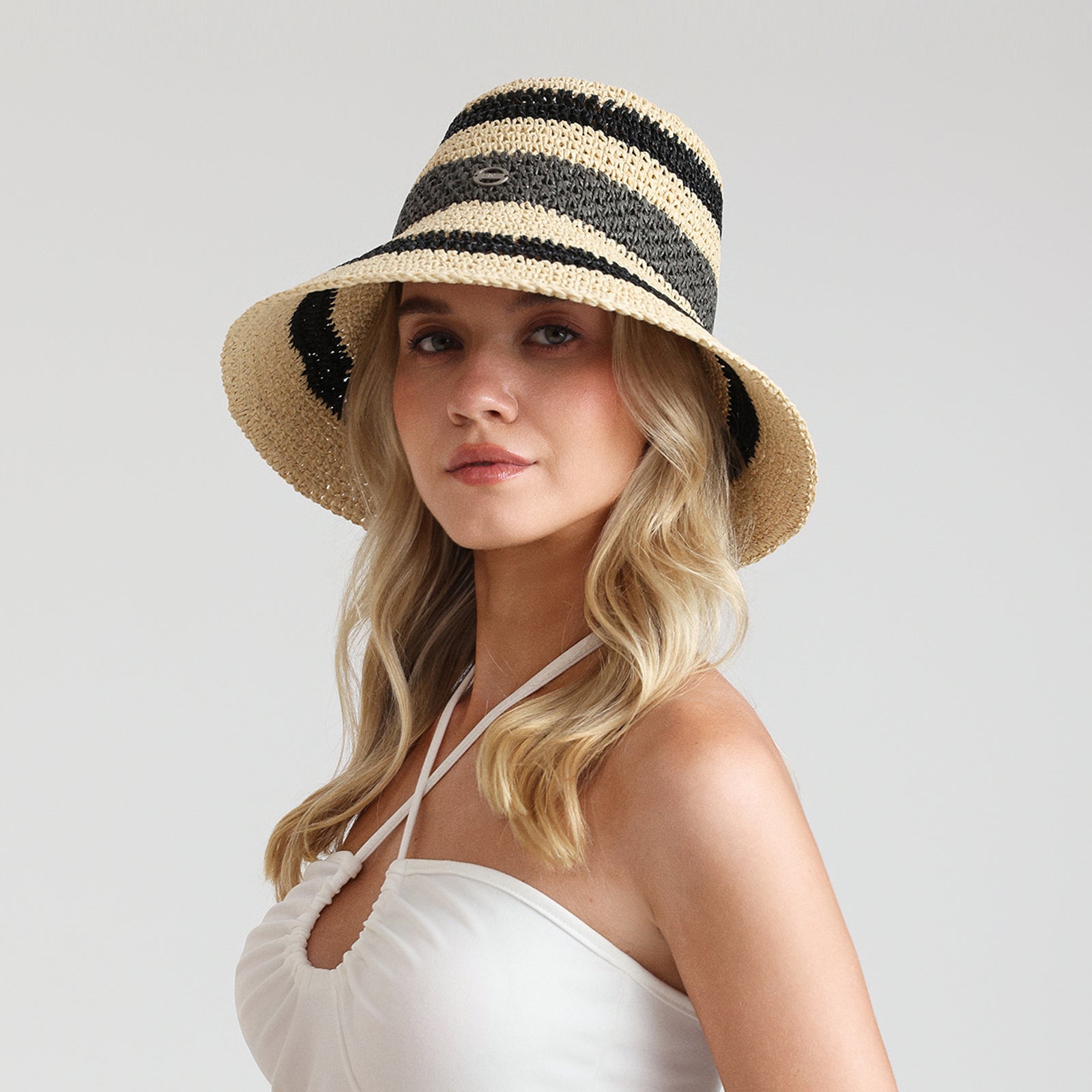 US Stock Wholesale Women's Paper Straw Bucket Hat with Wide Brim and UPF 50+ Sun Protection