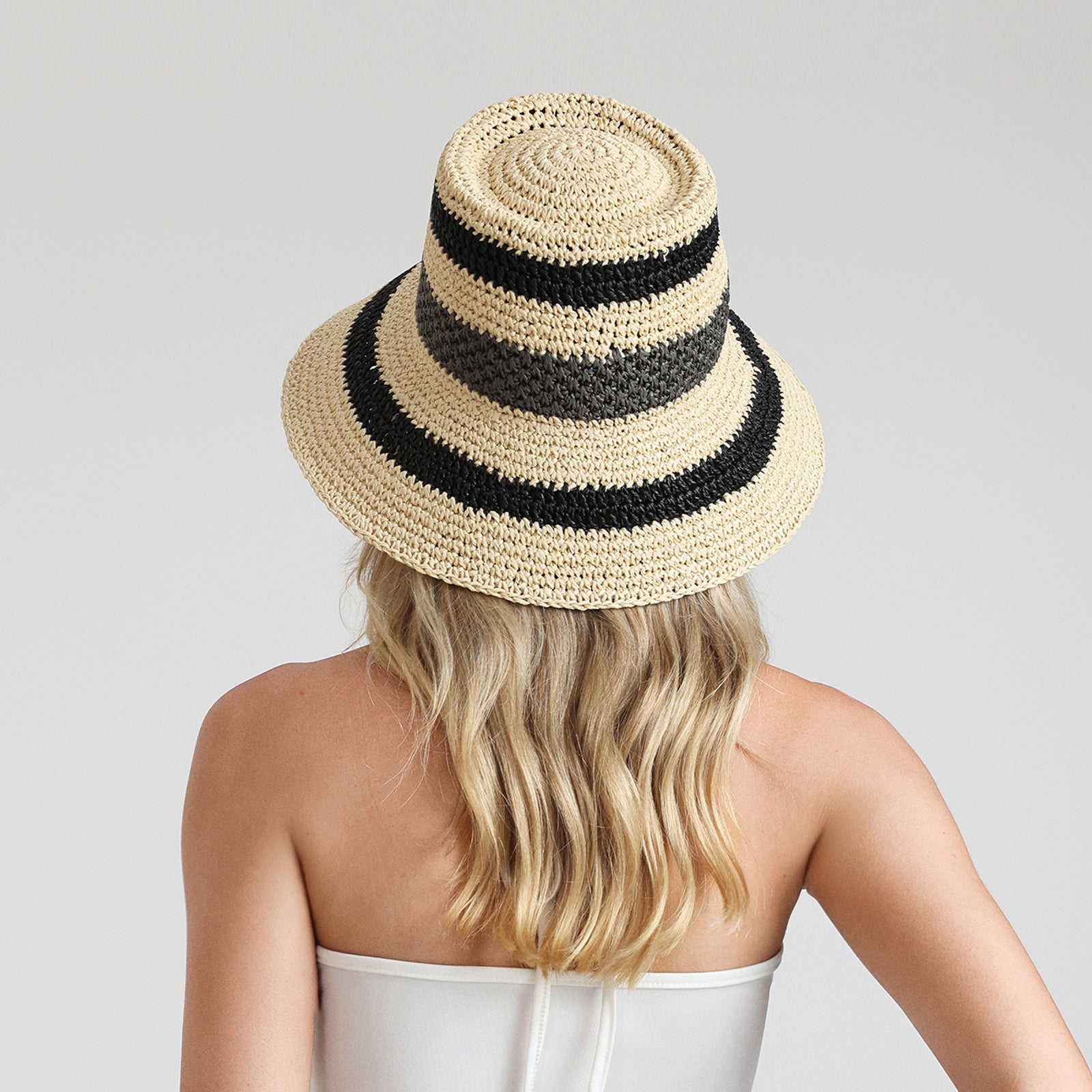 US Stock Wholesale Women's Paper Straw Bucket Hat with Wide Brim and UPF 50+ Sun Protection