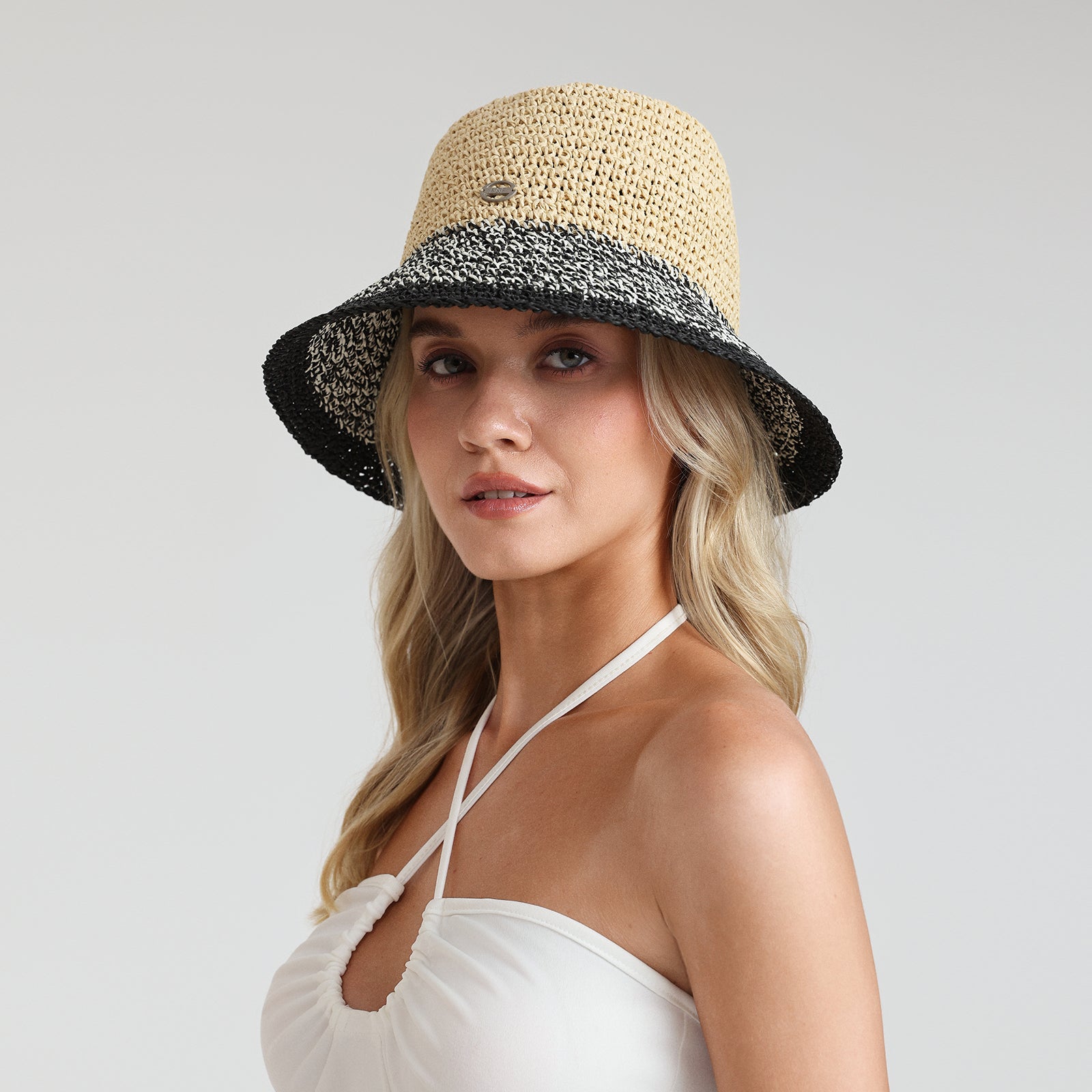 US Stock Wholesale Women's Paper Straw Bucket Hat with Wide Brim and UPF 50+ Sun Protection