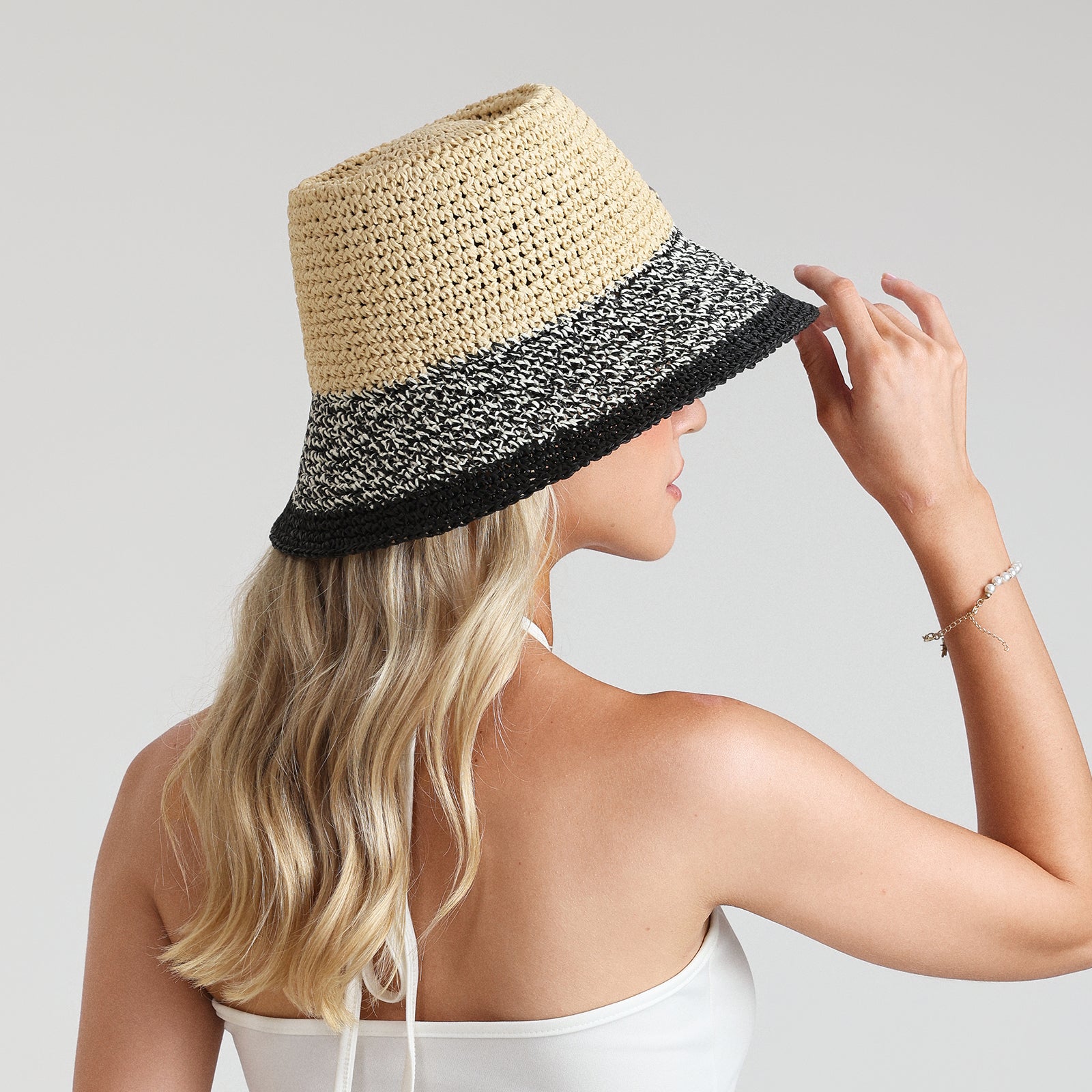 US Stock Wholesale Women's Paper Straw Bucket Hat with Wide Brim and UPF 50+ Sun Protection