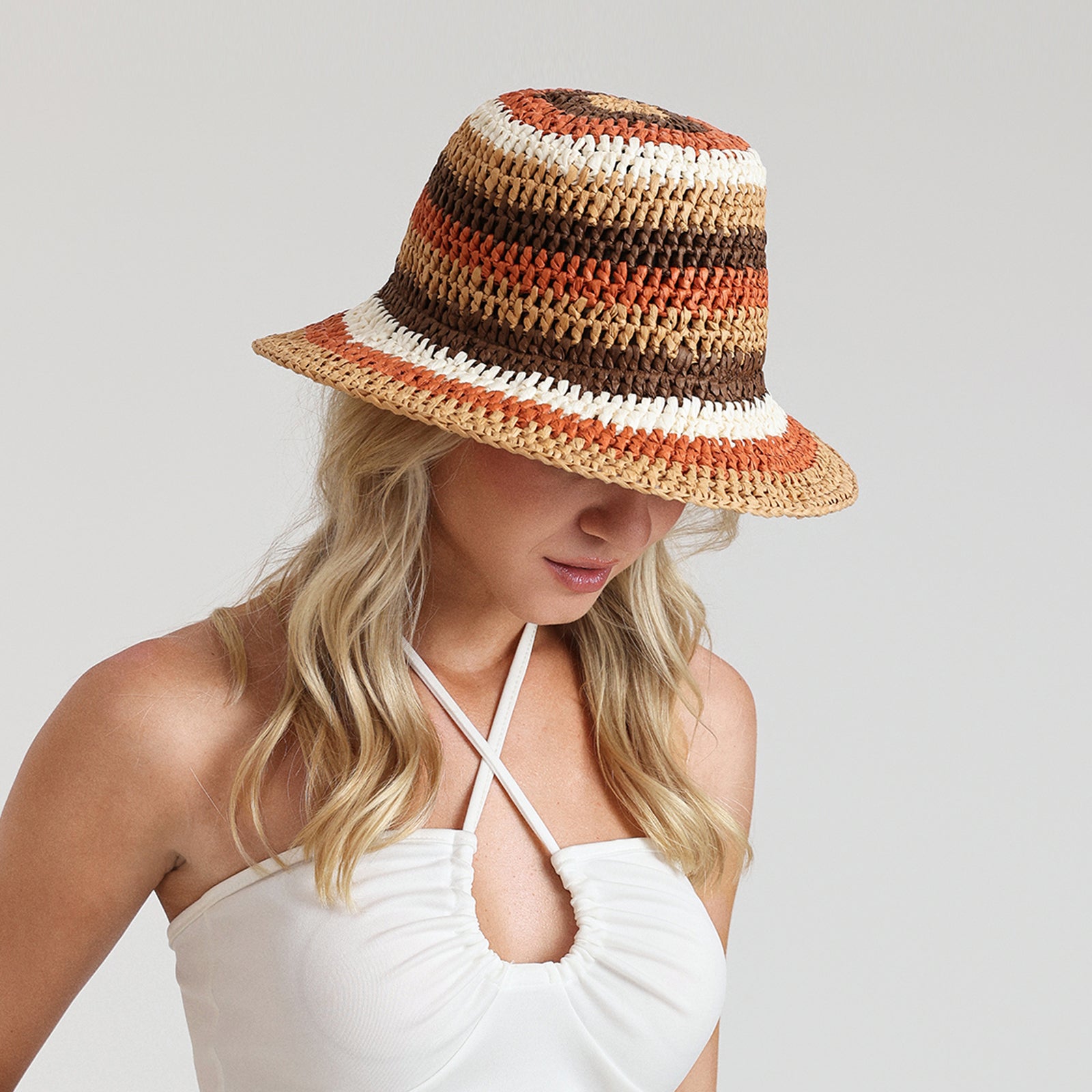 US Stock Wholesale Women's Paper Straw Bucket Hat with Wide Brim and UPF 50+ Sun Protection