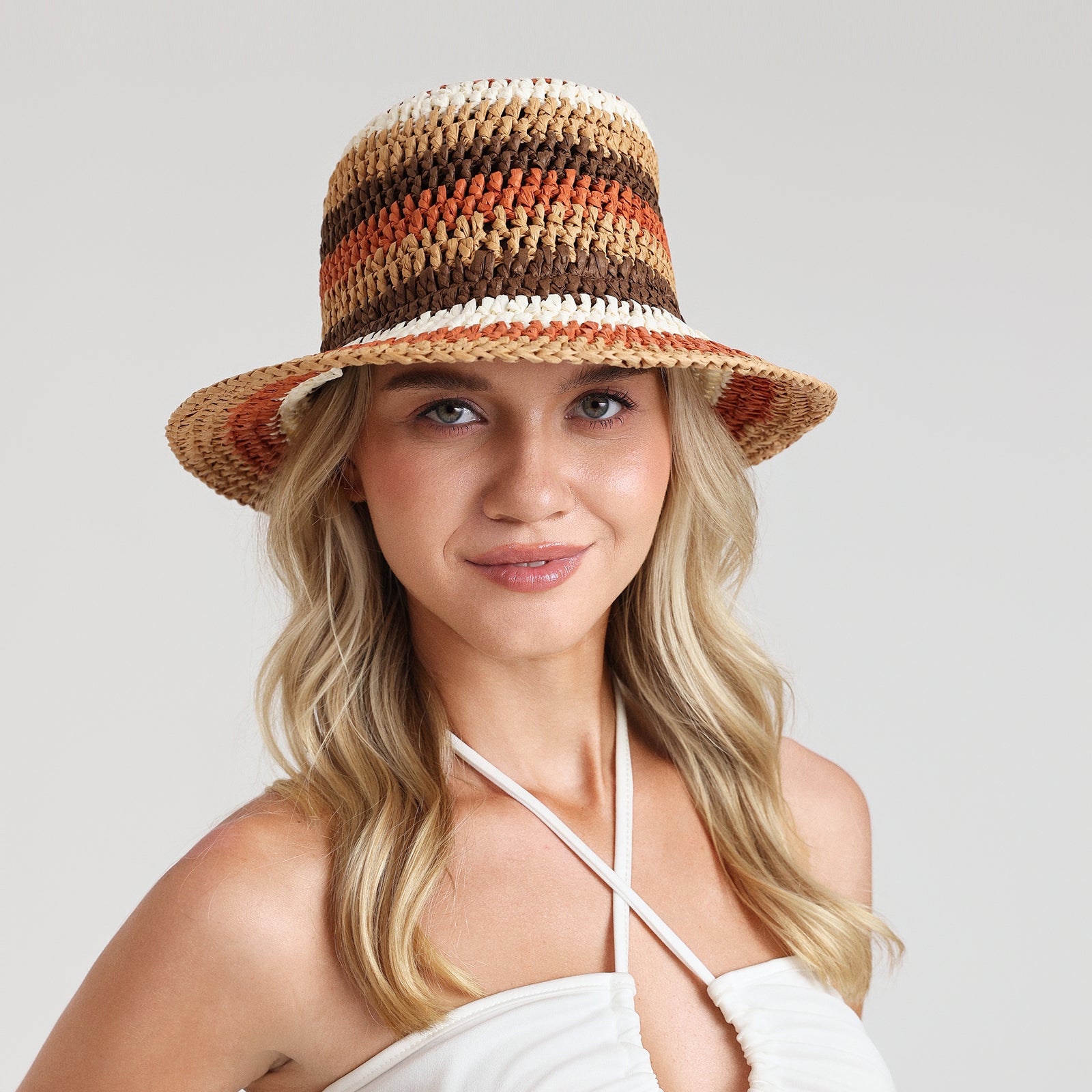 US Stock Wholesale Women's Paper Straw Bucket Hat with Wide Brim and UPF 50+ Sun Protection