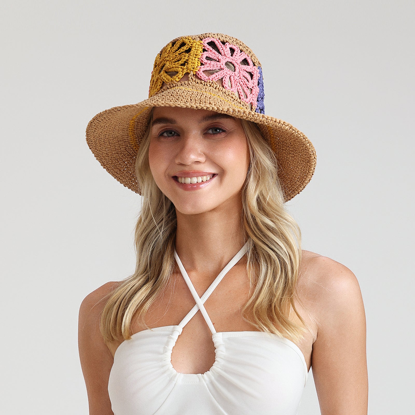 US Stock Wholesale Women’s Paper Straw Bucket Hat with Wide Brim and UPF 50+ Sun Protection
