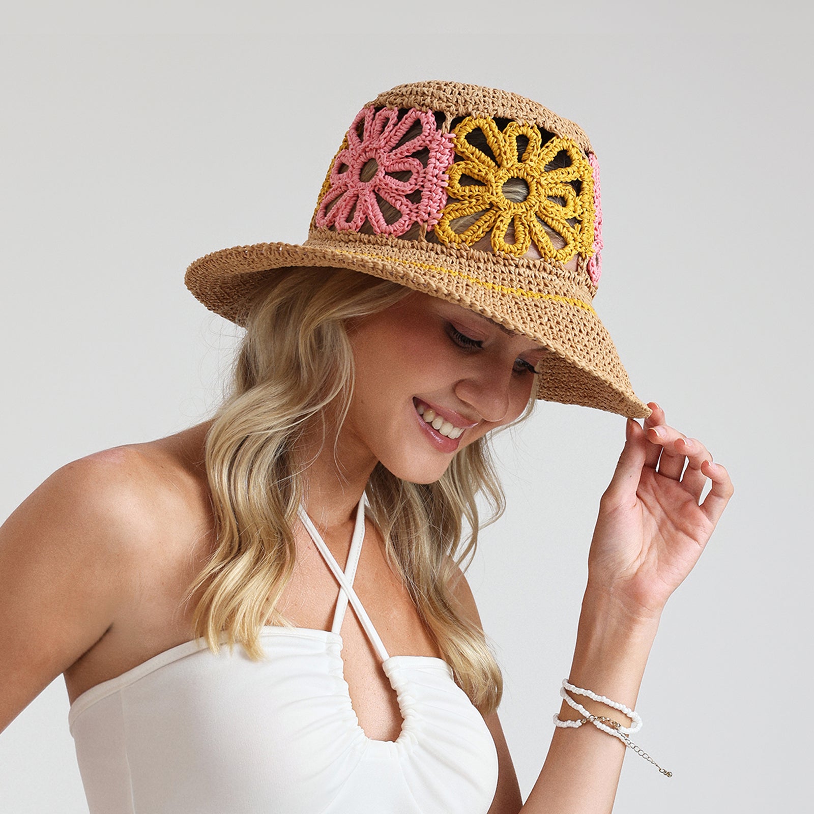 US Stock Wholesale Women’s Paper Straw Bucket Hat with Wide Brim and UPF 50+ Sun Protection