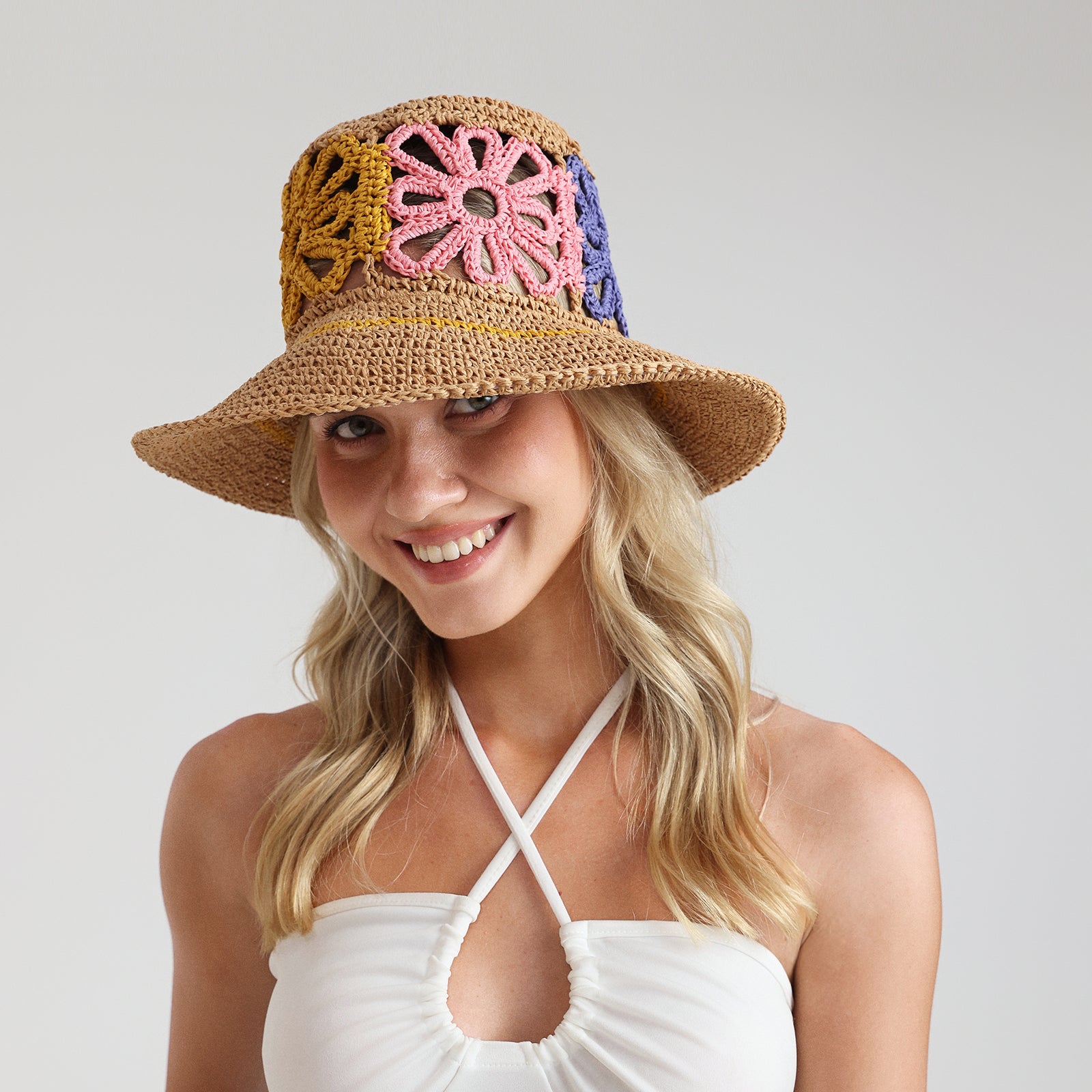 US Stock Wholesale Women’s Paper Straw Bucket Hat with Wide Brim and UPF 50+ Sun Protection
