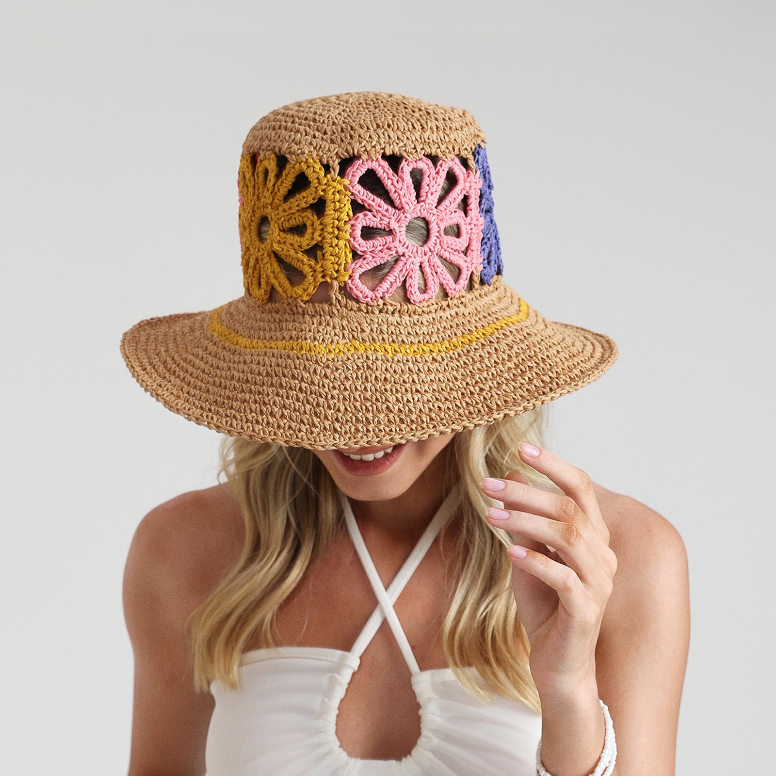 US Stock Wholesale Women’s Paper Straw Bucket Hat with Wide Brim and UPF 50+ Sun Protection