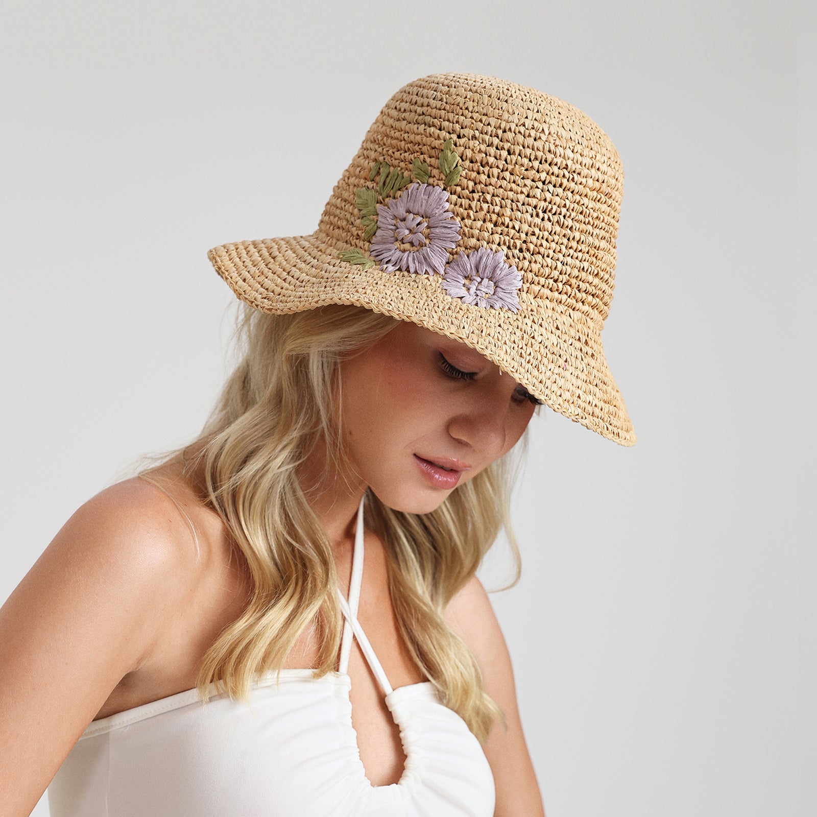 US Stock Wholesale Women‘s Raffia Bucket Hat with Wide Brim and UPF 50+ Sun Protection