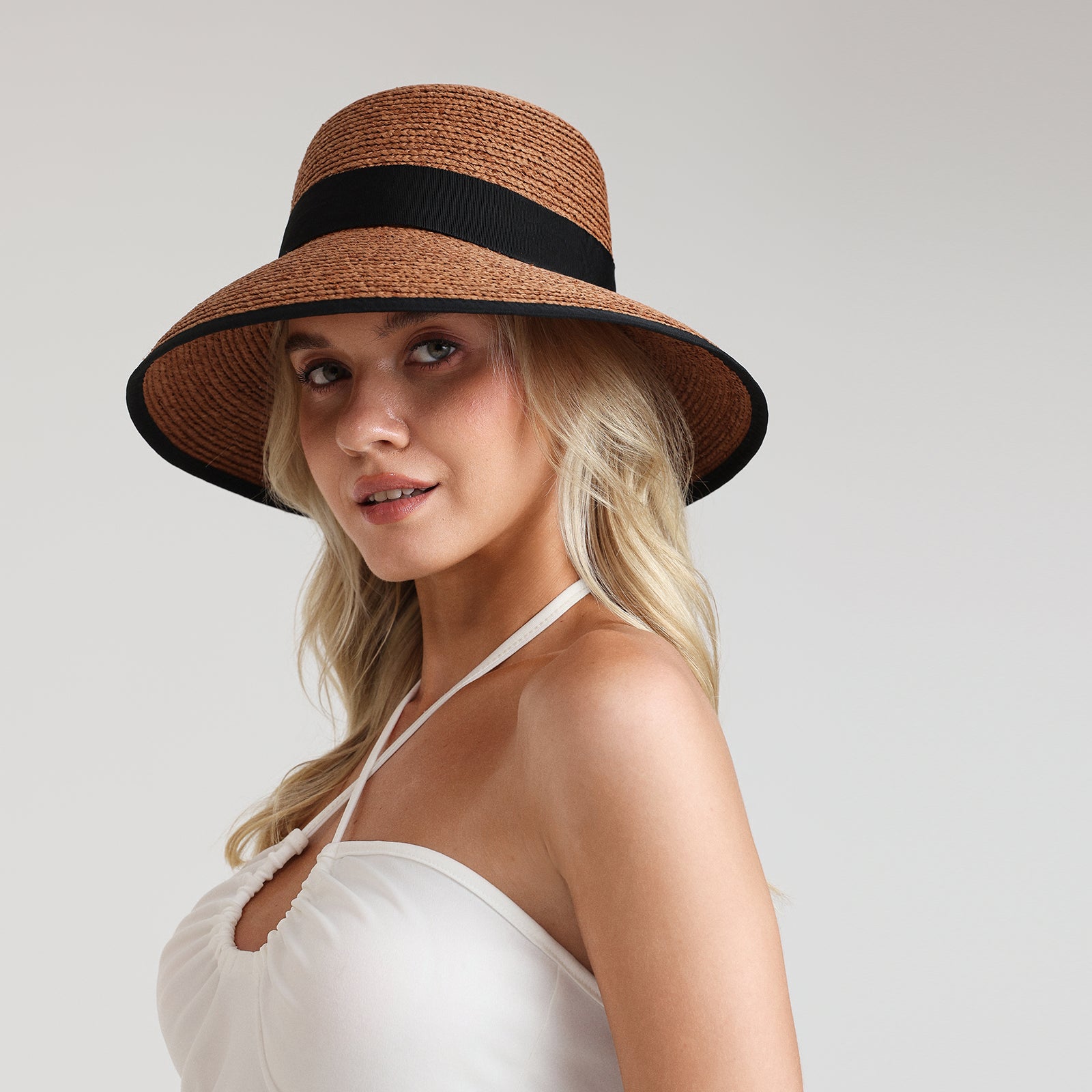 US Stock Wholesale Women's Raffia Bucket Hat with Wide Brim and UPF 50+ Sun Protection