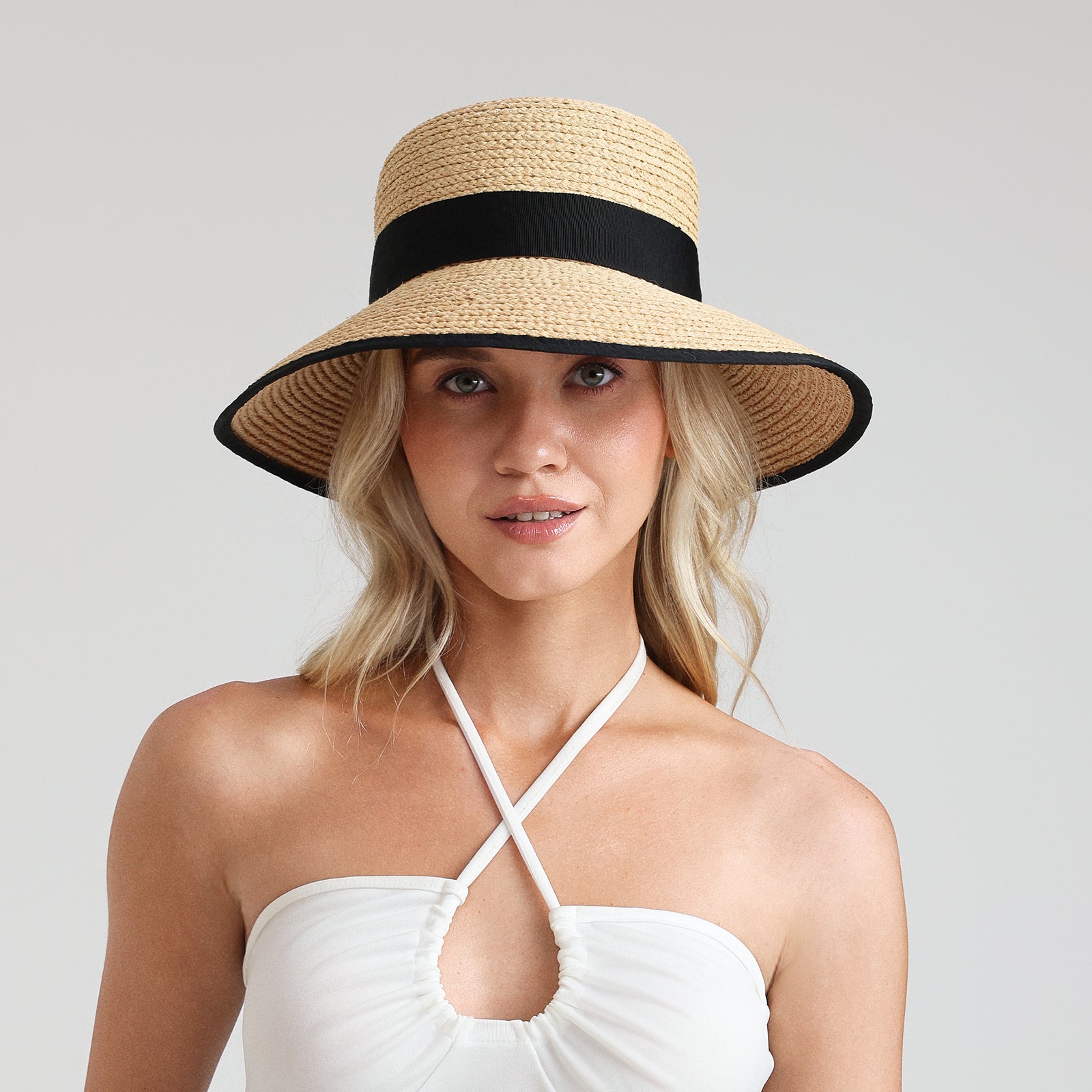 US Stock Wholesale Women's Raffia Bucket Hat with Wide Brim and UPF 50+ Sun Protection