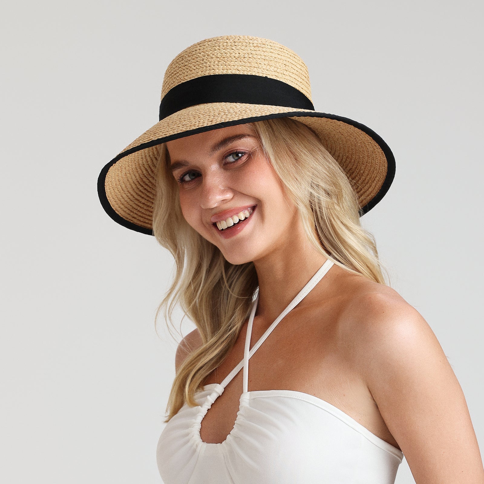 US Stock Wholesale Women's Raffia Bucket Hat with Wide Brim and UPF 50+ Sun Protection