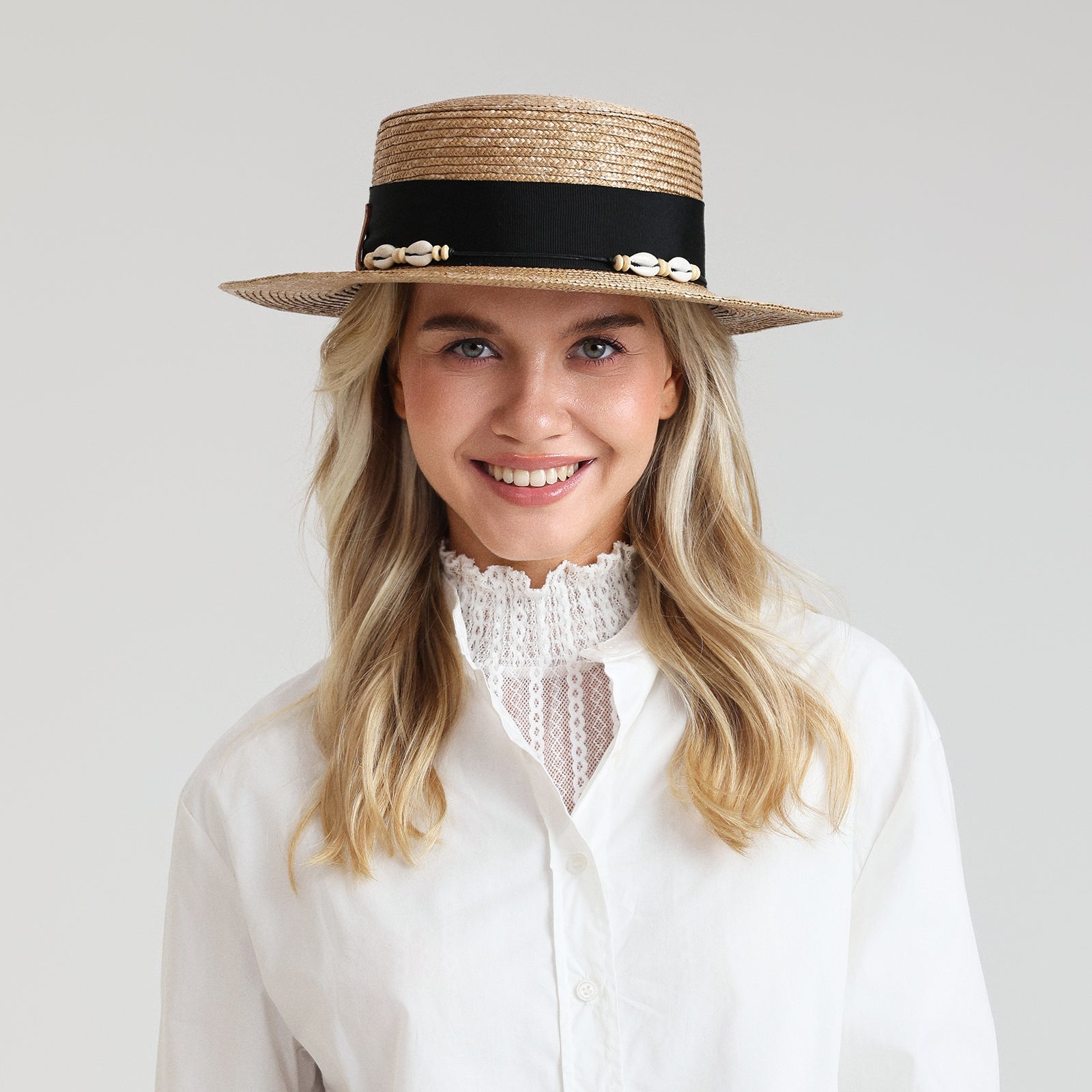 Wholesale Women's Wheat Straw Fedora Hat with  Flat Brim and UPF 50+ Sun Protection