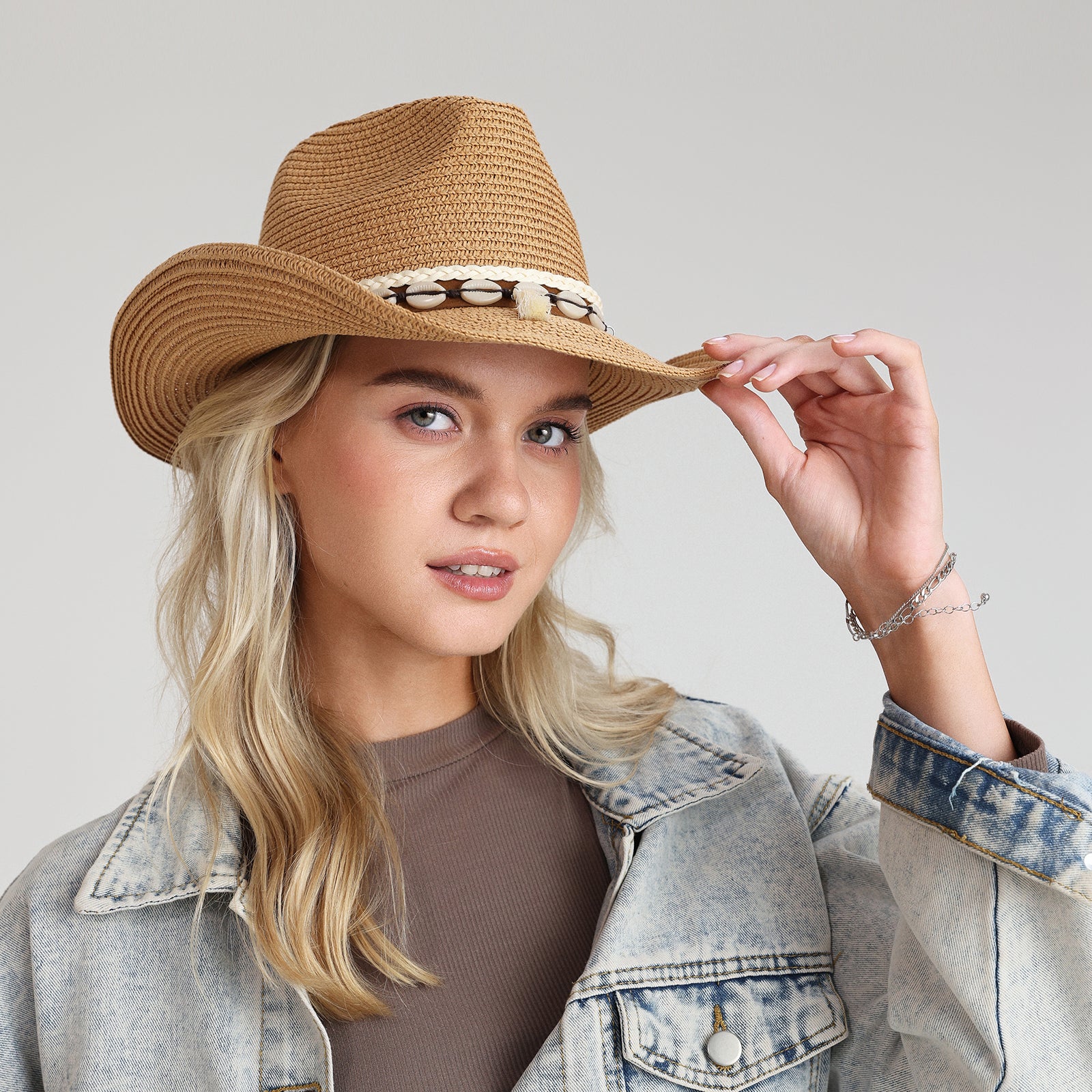 Wholesale Unisex Paper Straw Cowboy Hat with Upturned Brim and UPF 50+ Sun Protection