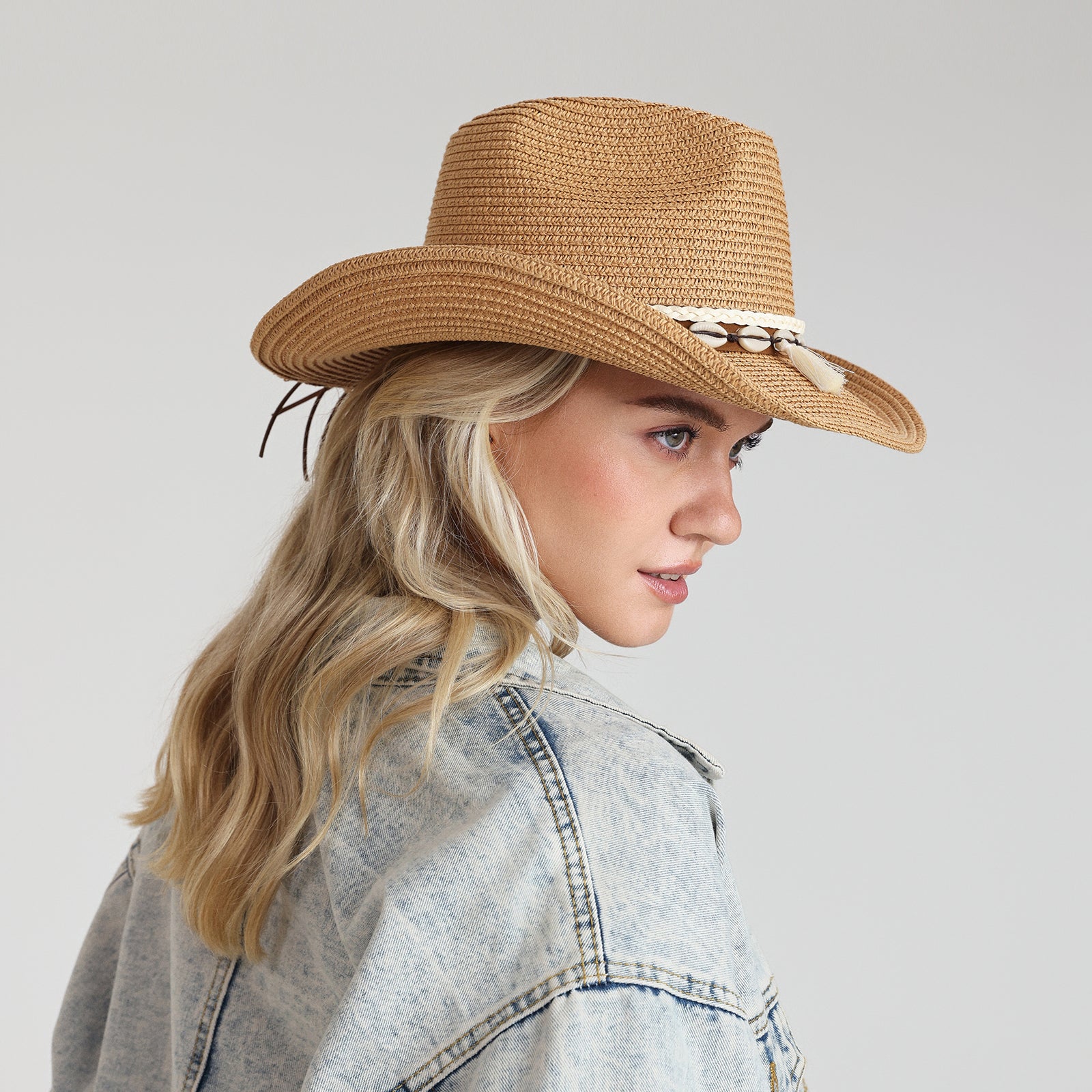 Wholesale Unisex Paper Straw Cowboy Hat with Upturned Brim and UPF 50+ Sun Protection