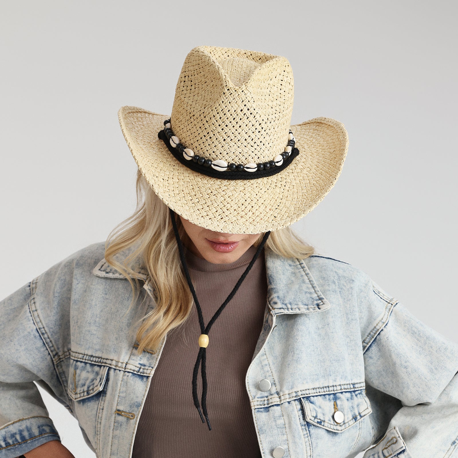 Wholesale Unisex Paper Straw Cowboy Hat with Upturned Brim and UPF 50+ Sun Protection