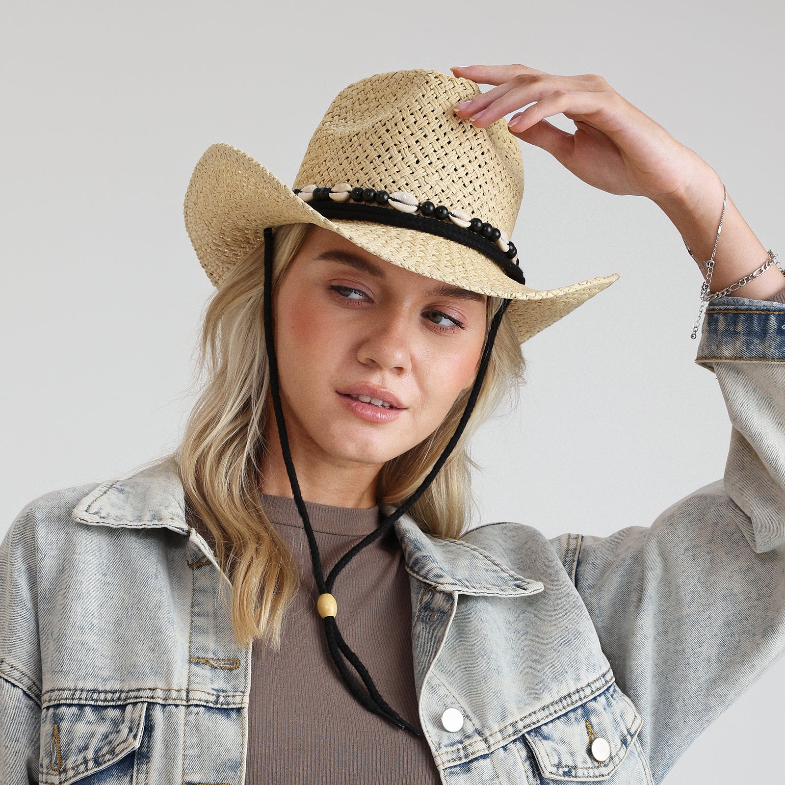 Wholesale Unisex Paper Straw Cowboy Hat with Upturned Brim and UPF 50+ Sun Protection