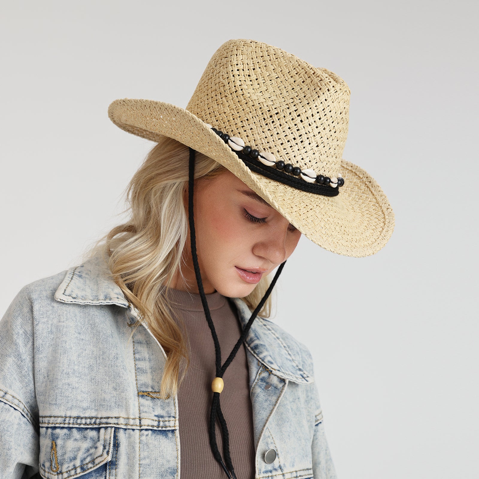 Wholesale Unisex Paper Straw Cowboy Hat with Upturned Brim and UPF 50+ Sun Protection