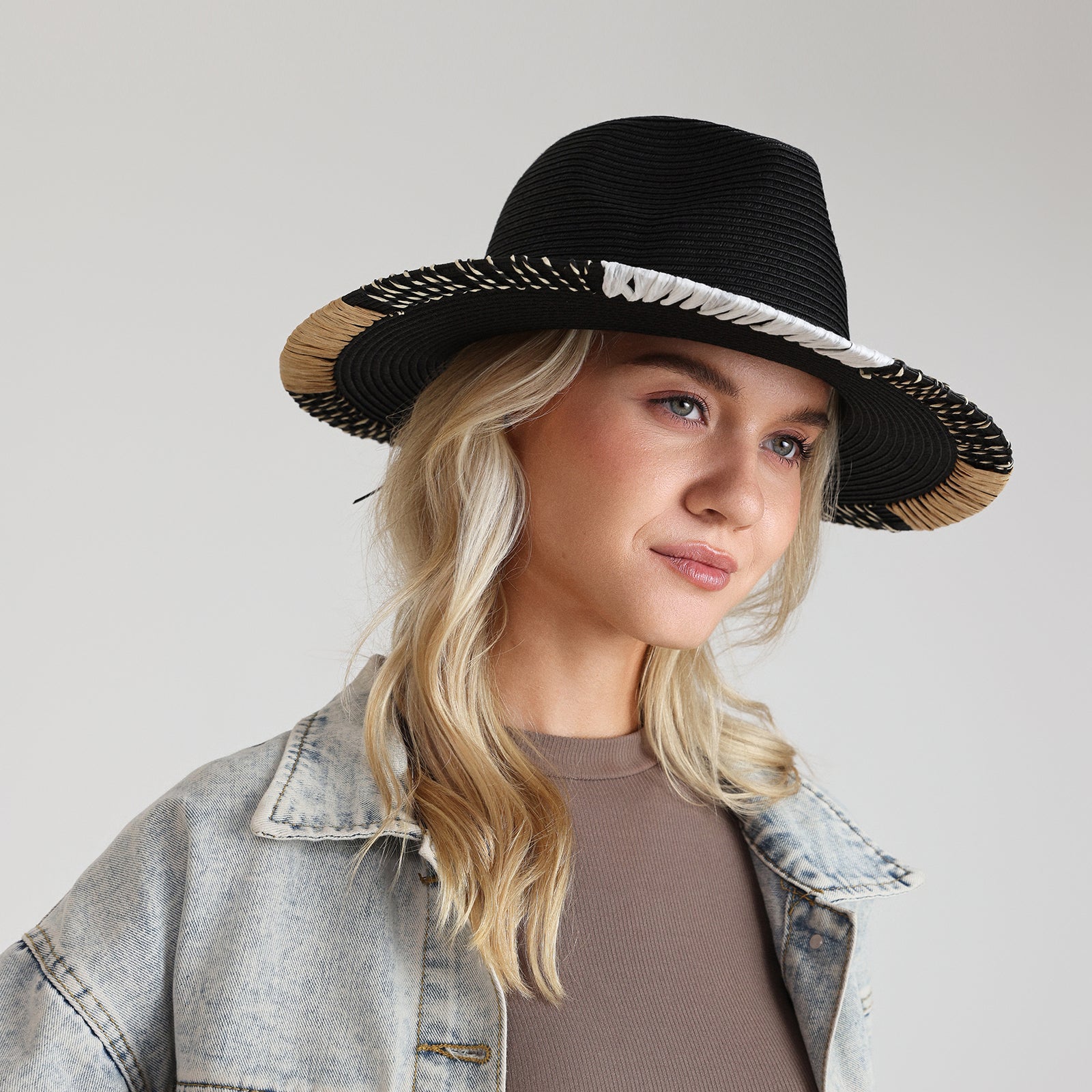US Stock Wholesale Unisex Paper Straw Fedora Hat with  Flat Brim and UPF 50+ Sun Protection