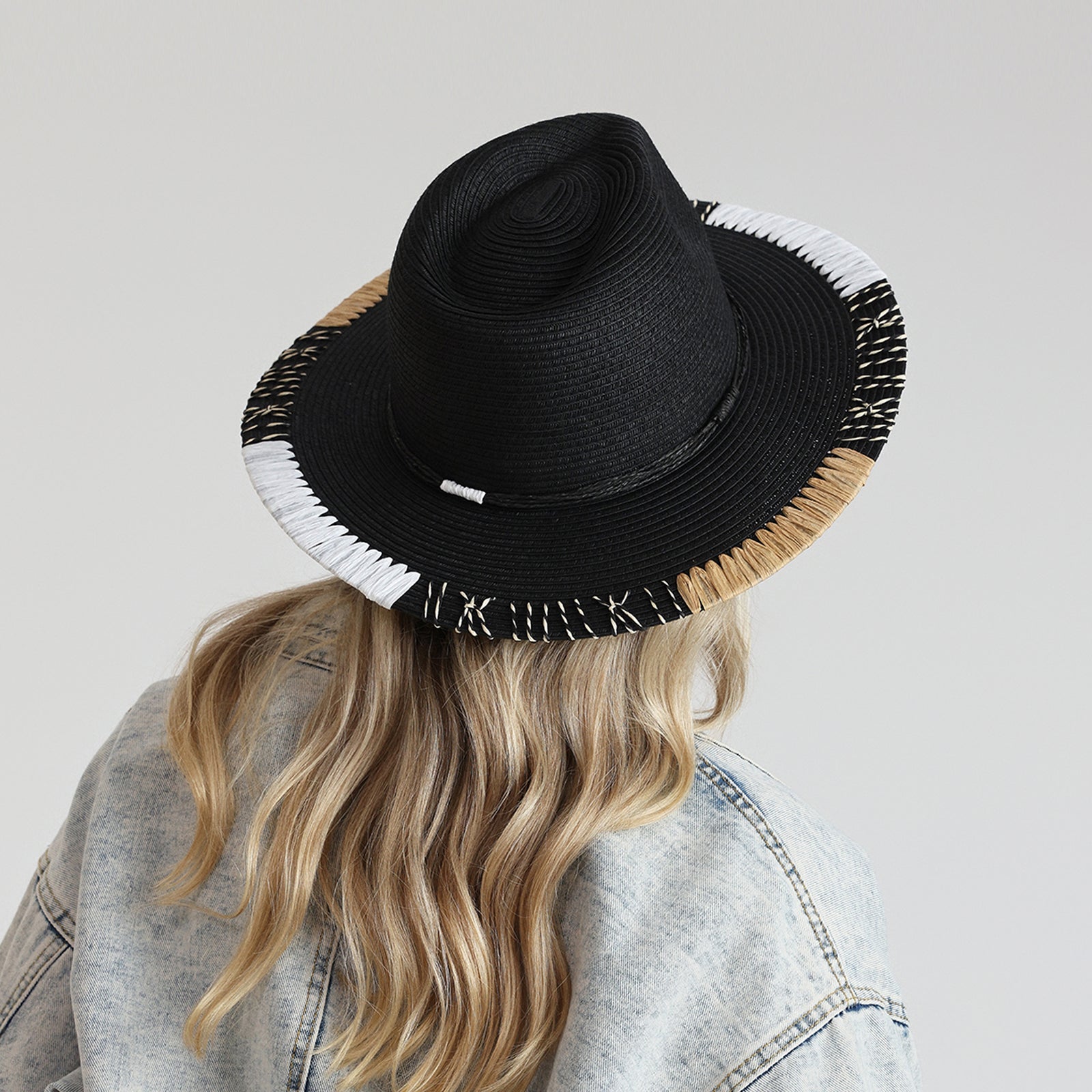 US Stock Wholesale Unisex Paper Straw Fedora Hat with  Flat Brim and UPF 50+ Sun Protection