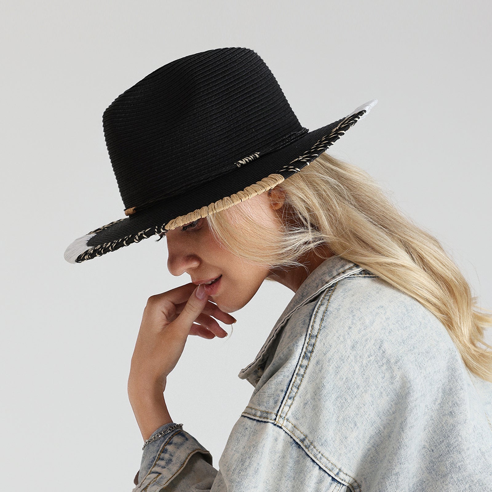 US Stock Wholesale Unisex Paper Straw Fedora Hat with  Flat Brim and UPF 50+ Sun Protection
