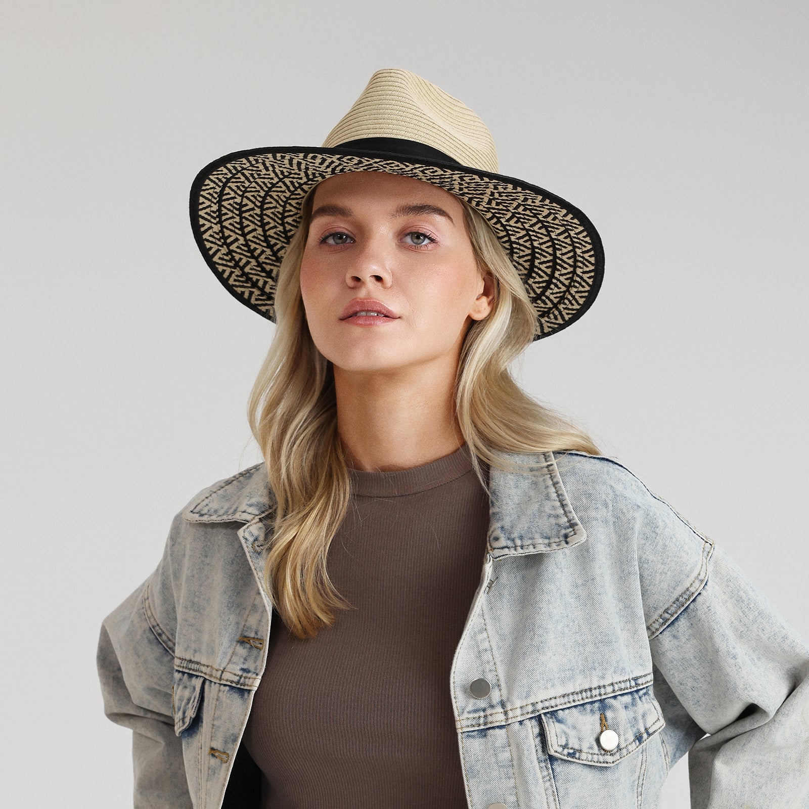 US Stock Wholesale Unisex Paper Straw Fedora Hat with  Flat Brim and UPF 50+ Sun Protection