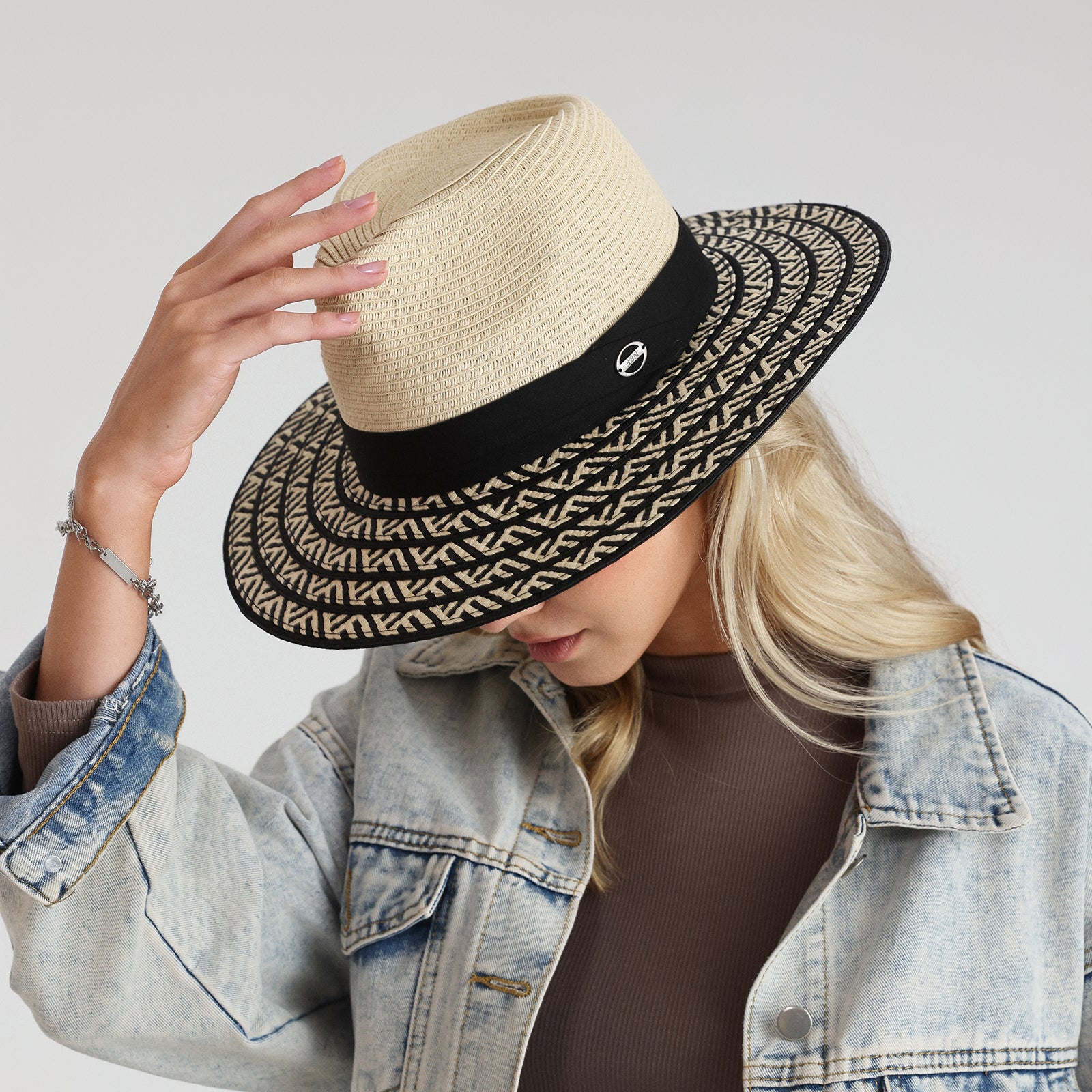 US Stock Wholesale Unisex Paper Straw Fedora Hat with  Flat Brim and UPF 50+ Sun Protection