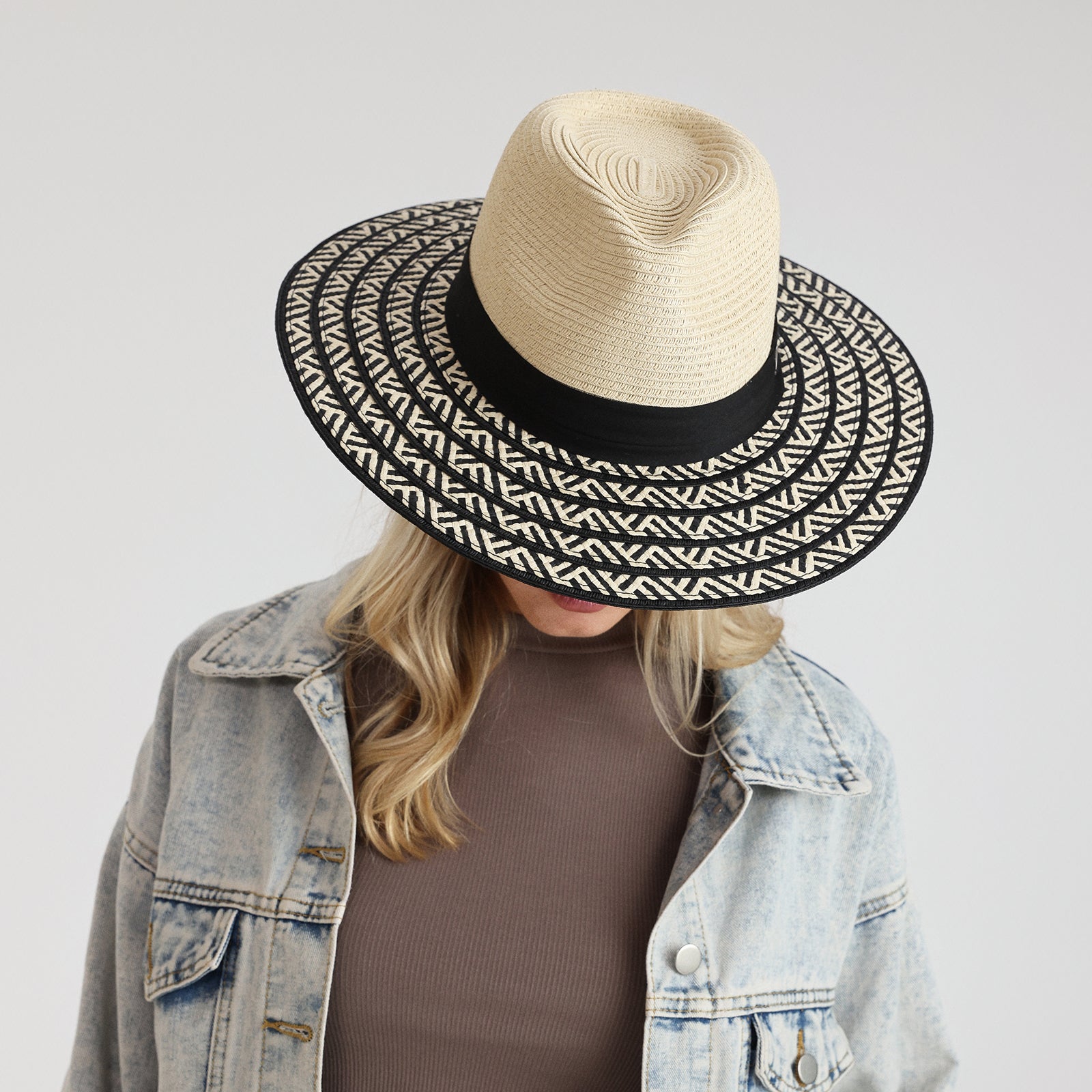 US Stock Wholesale Unisex Paper Straw Fedora Hat with  Flat Brim and UPF 50+ Sun Protection