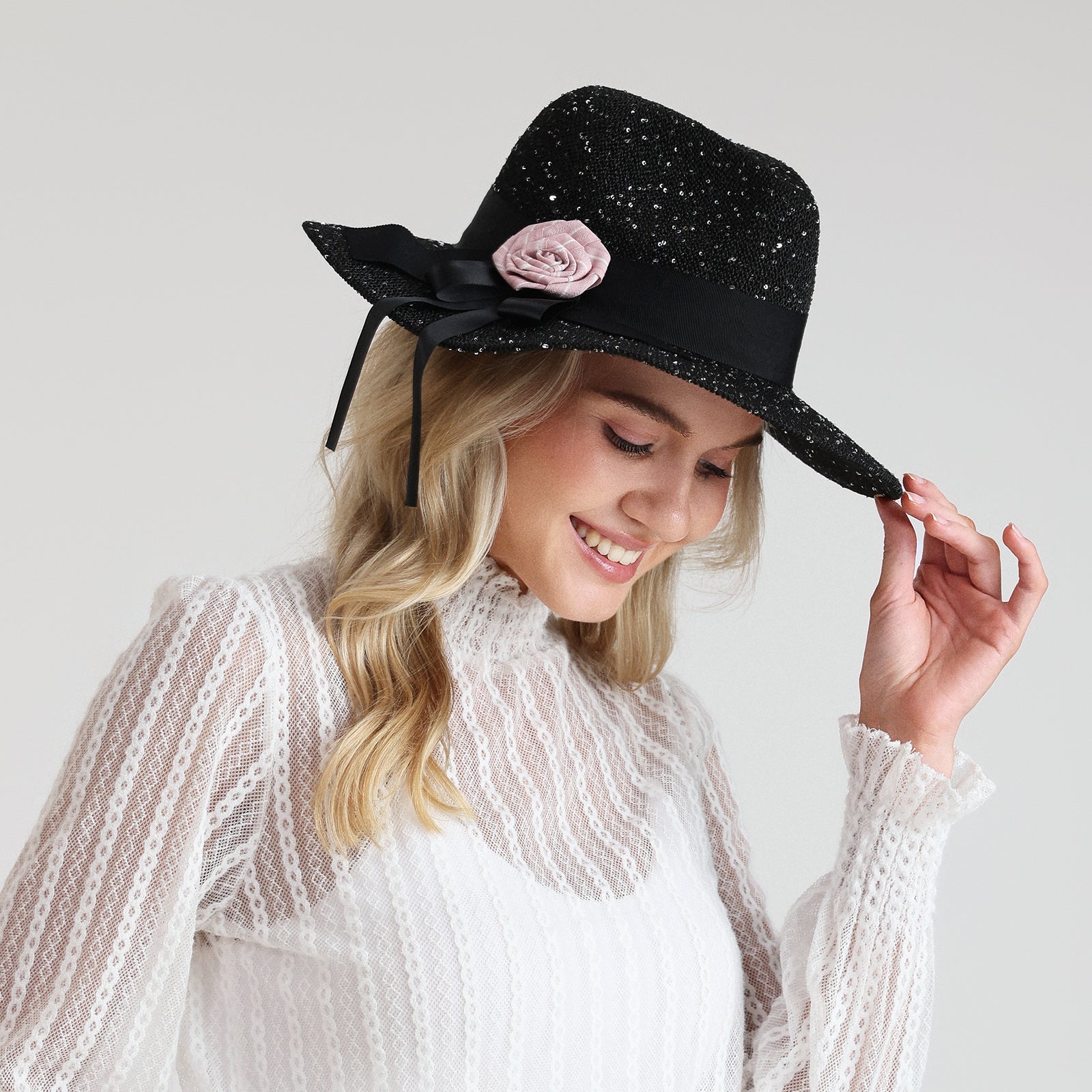 Wholesale Women's Polyester Fedora Hat with  Flat Brim and UPF 50+ Sun Protection