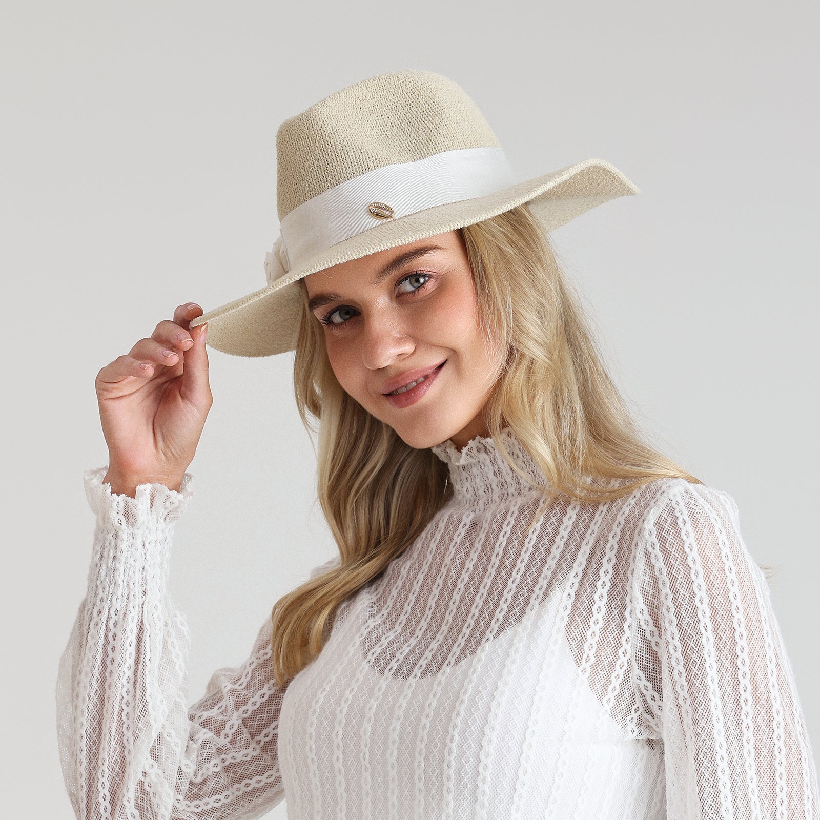 Wholesale Women's Polyester Fedora Hat with  Flat Brim and UPF 50+ Sun Protection