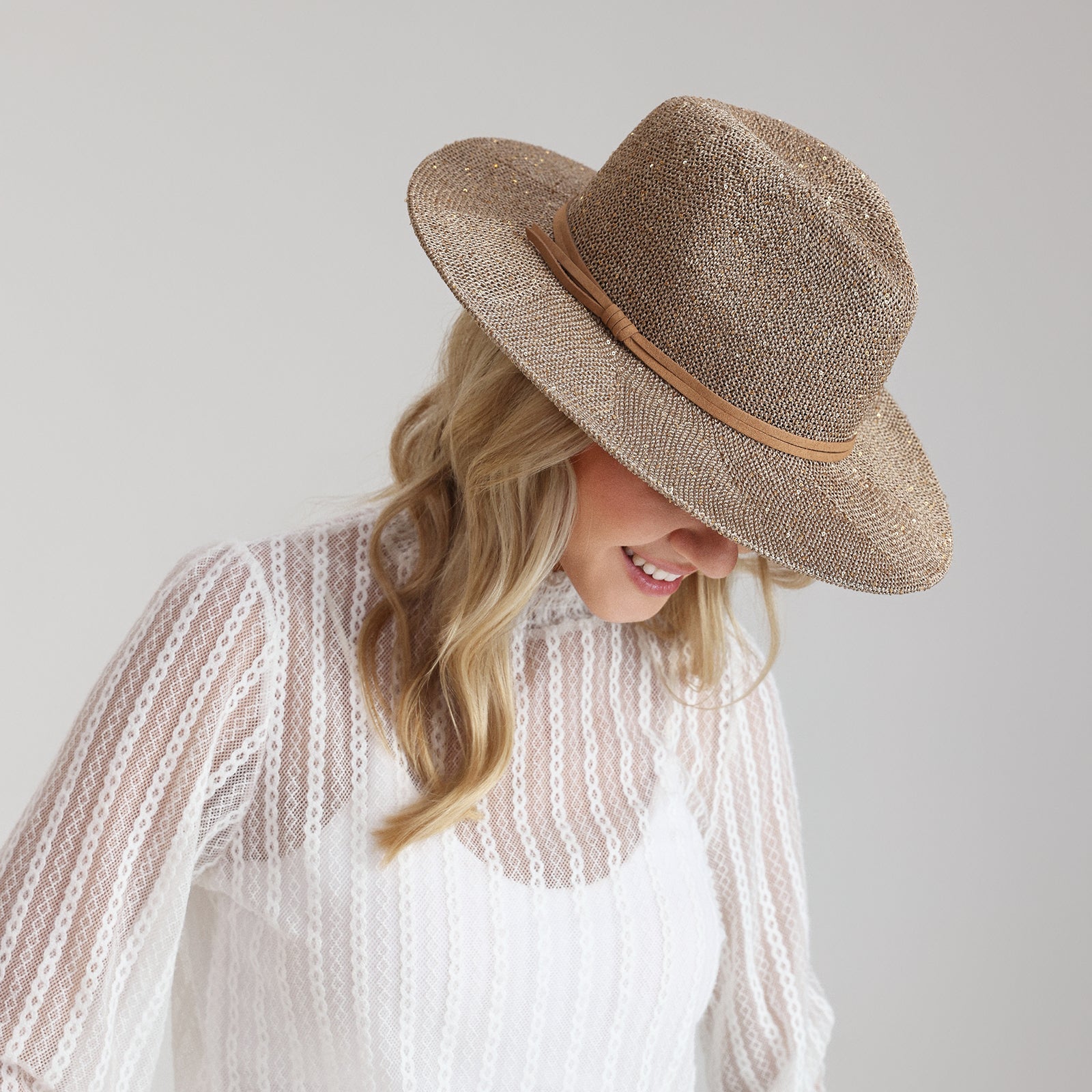 Wholesale Women's Polyester Fedora Hat with  Flat Brim and UPF 50+ Sun Protection