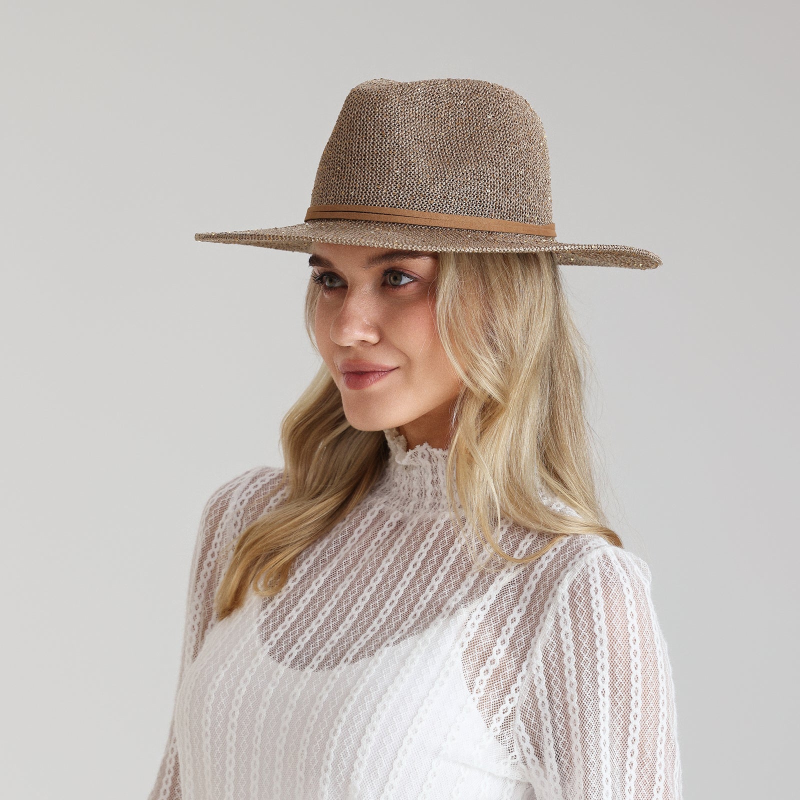 Wholesale Women's Polyester Fedora Hat with  Flat Brim and UPF 50+ Sun Protection