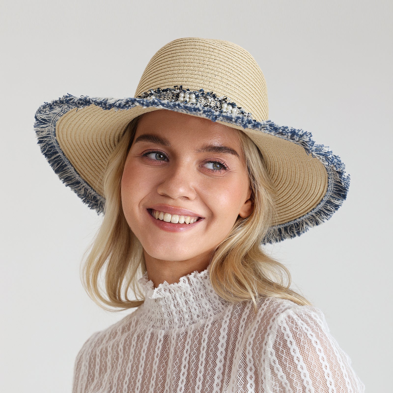 US Stock Wholesale Women's Paper Straw Fedora Hat with  Flat Brim and UPF 50+ Sun Protection